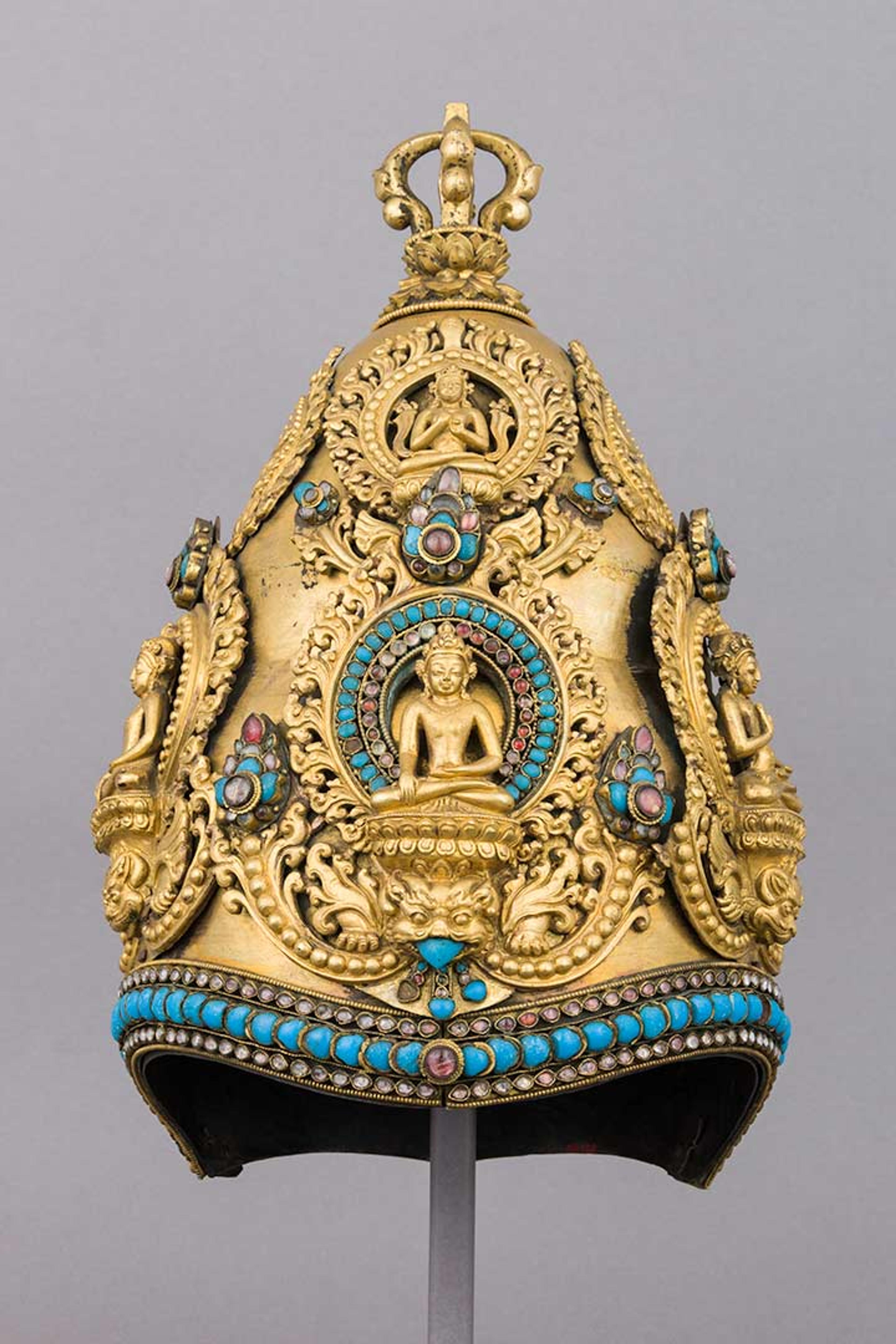 Vajracarya priest's crown with turquoise
