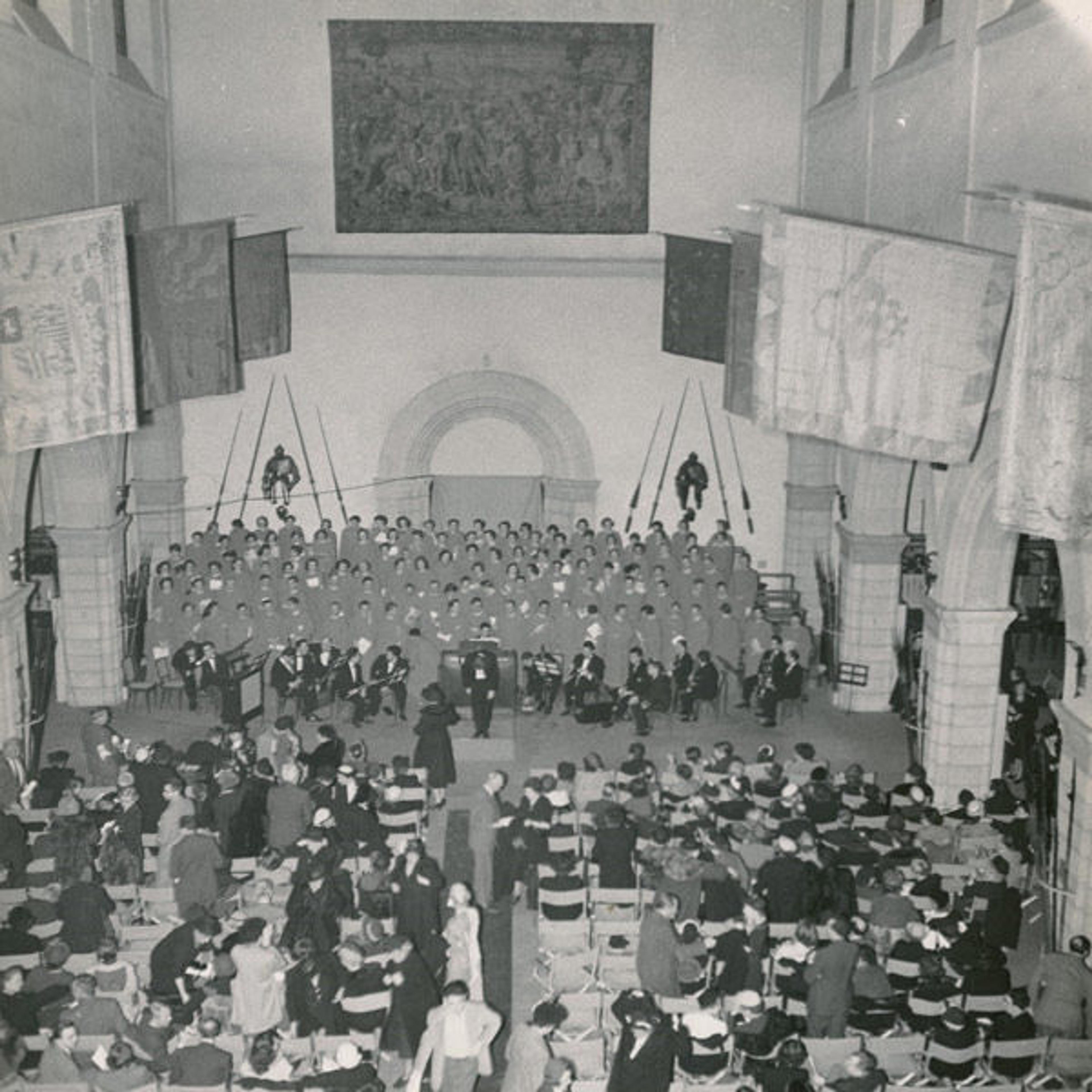 The Dessoff Choir performed for several Member concerts beginning in 1944, including here in the Arms and Armor Court, on April 27, 1950, when their program included works by Perotinus and Guillaume de Machaut.