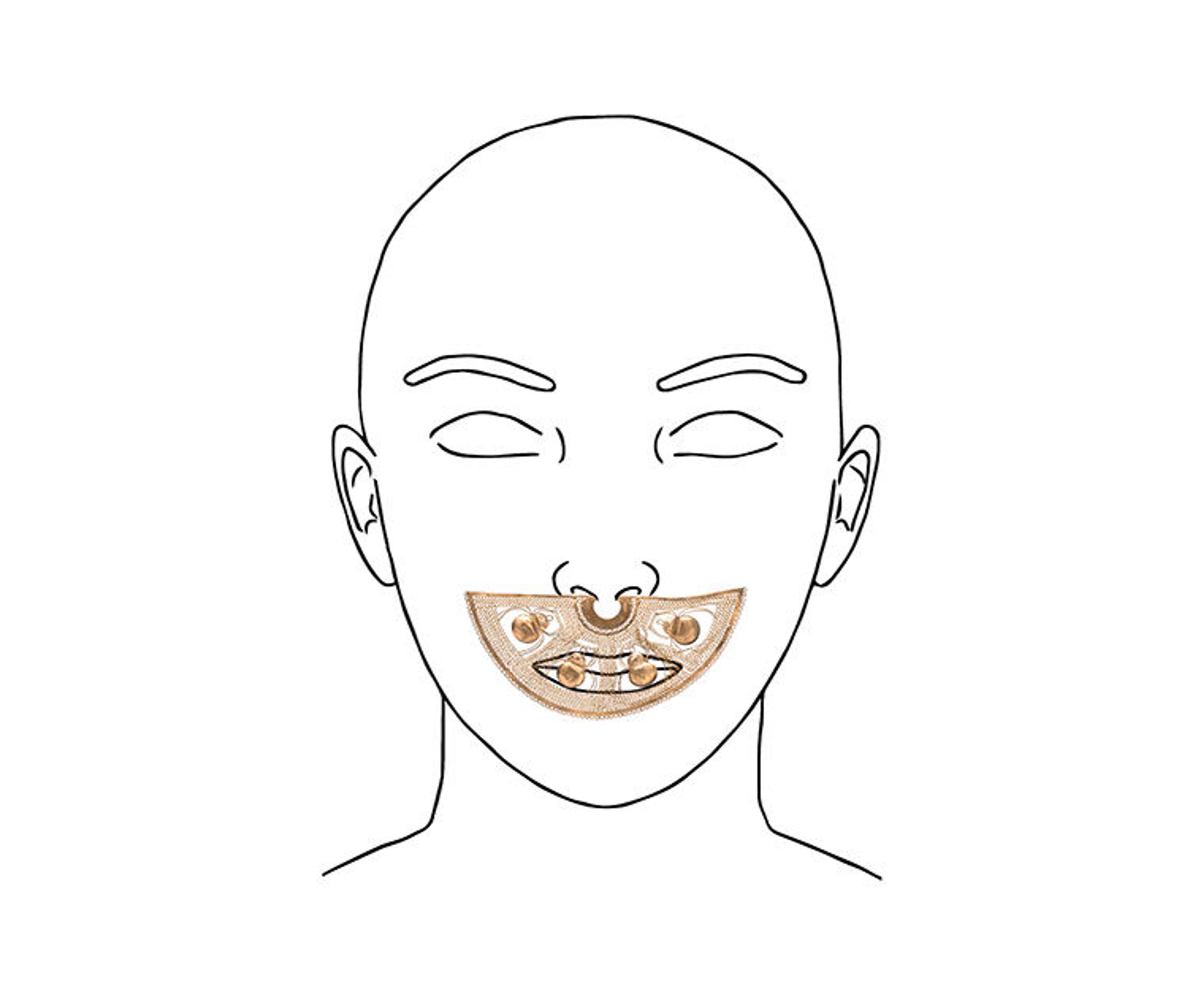 The nose ornament shown on line drawn outline of a face. 