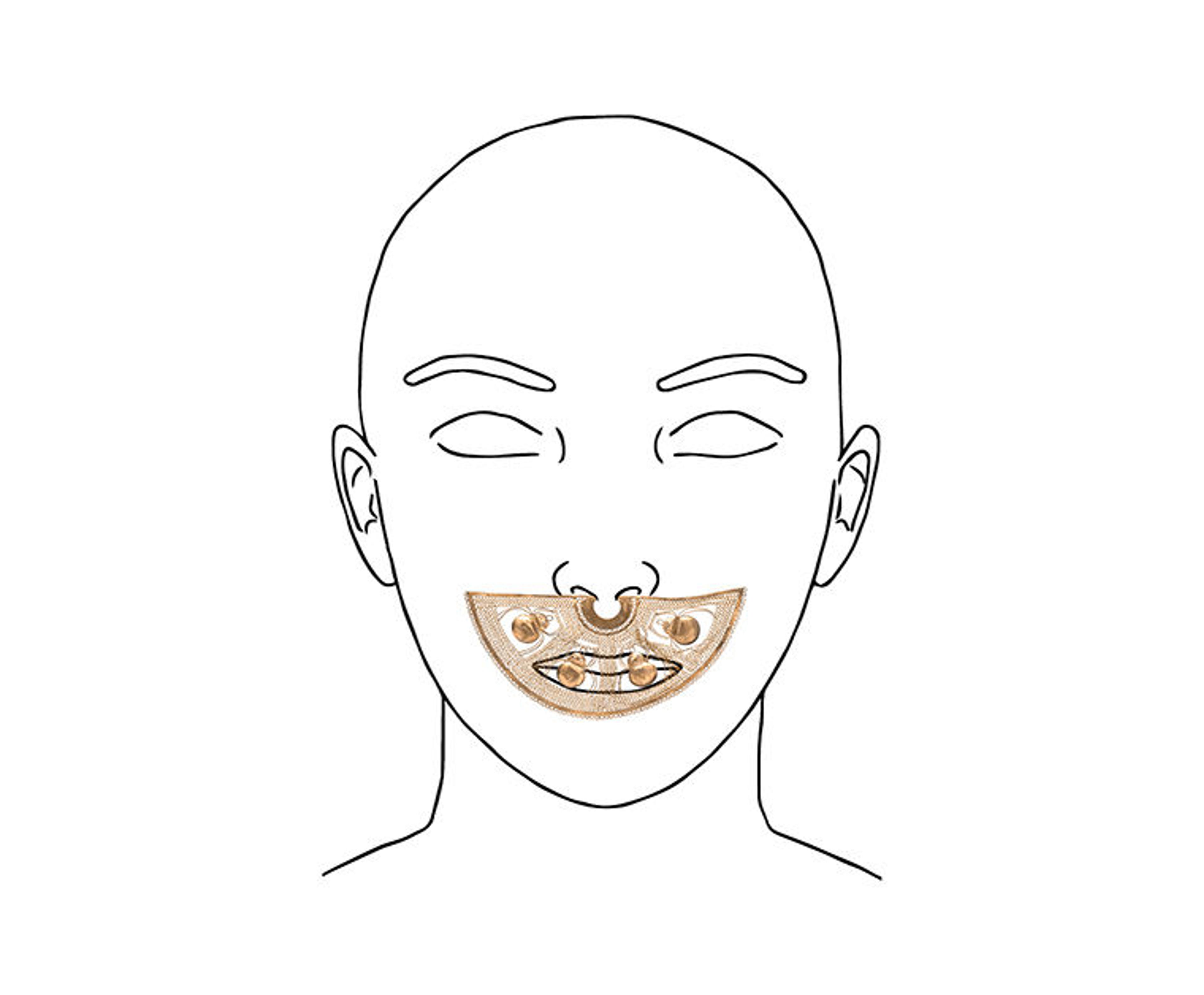 The nose ornament shown on line drawn outline of a face.