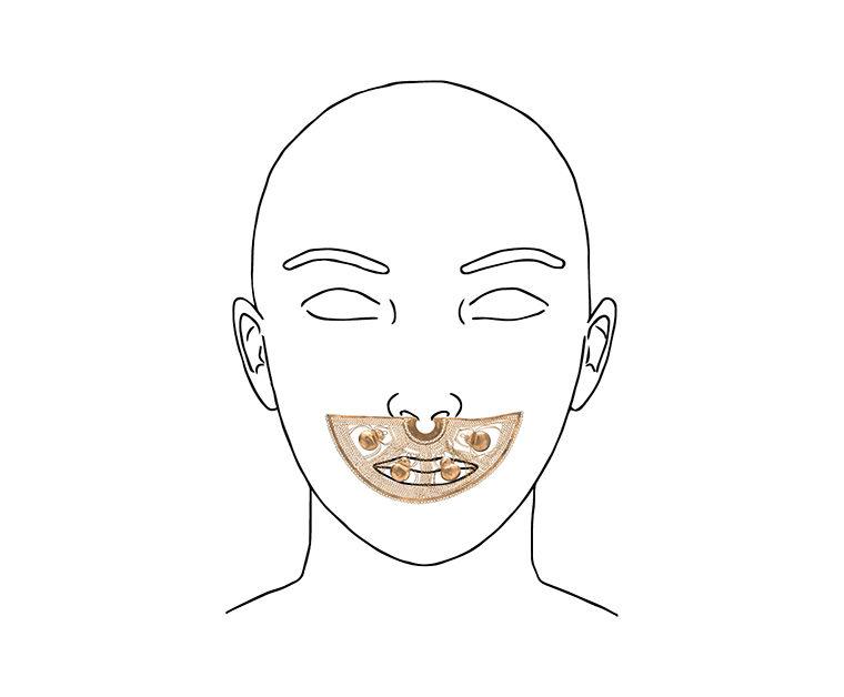 The nose ornament shown on line drawn outline of a face.
