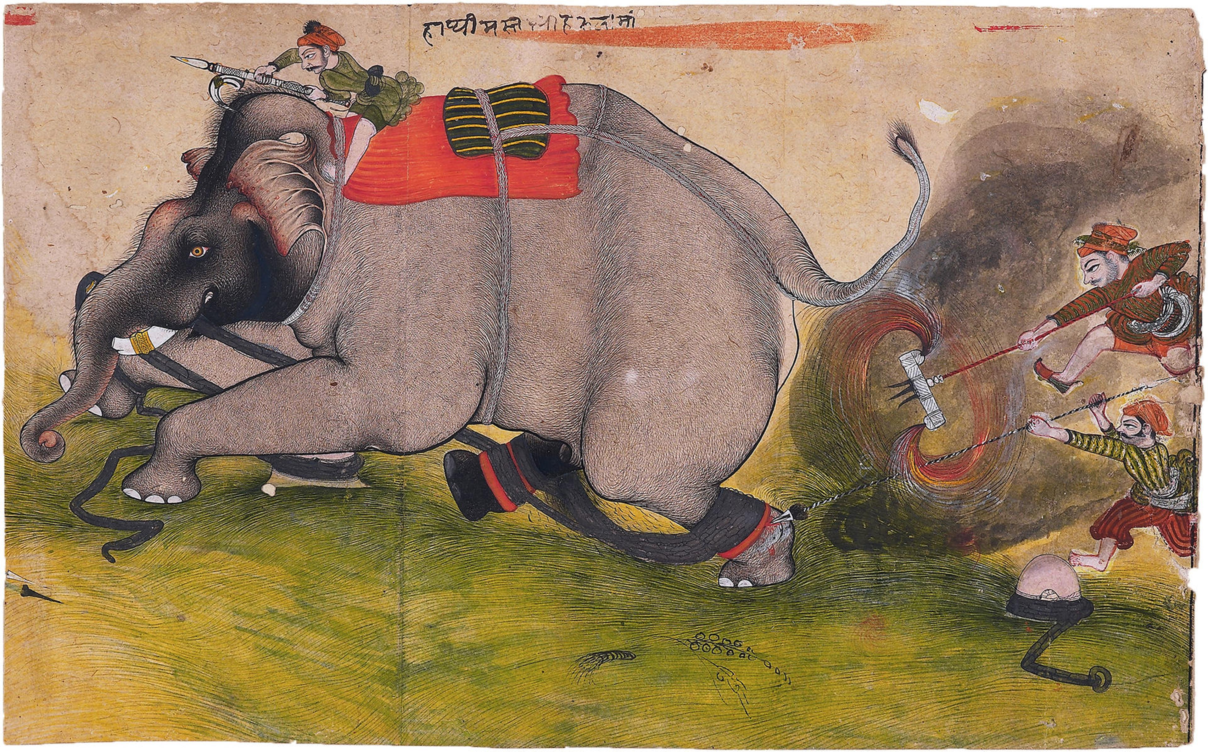Painting of an enraged elephant in a state of heat