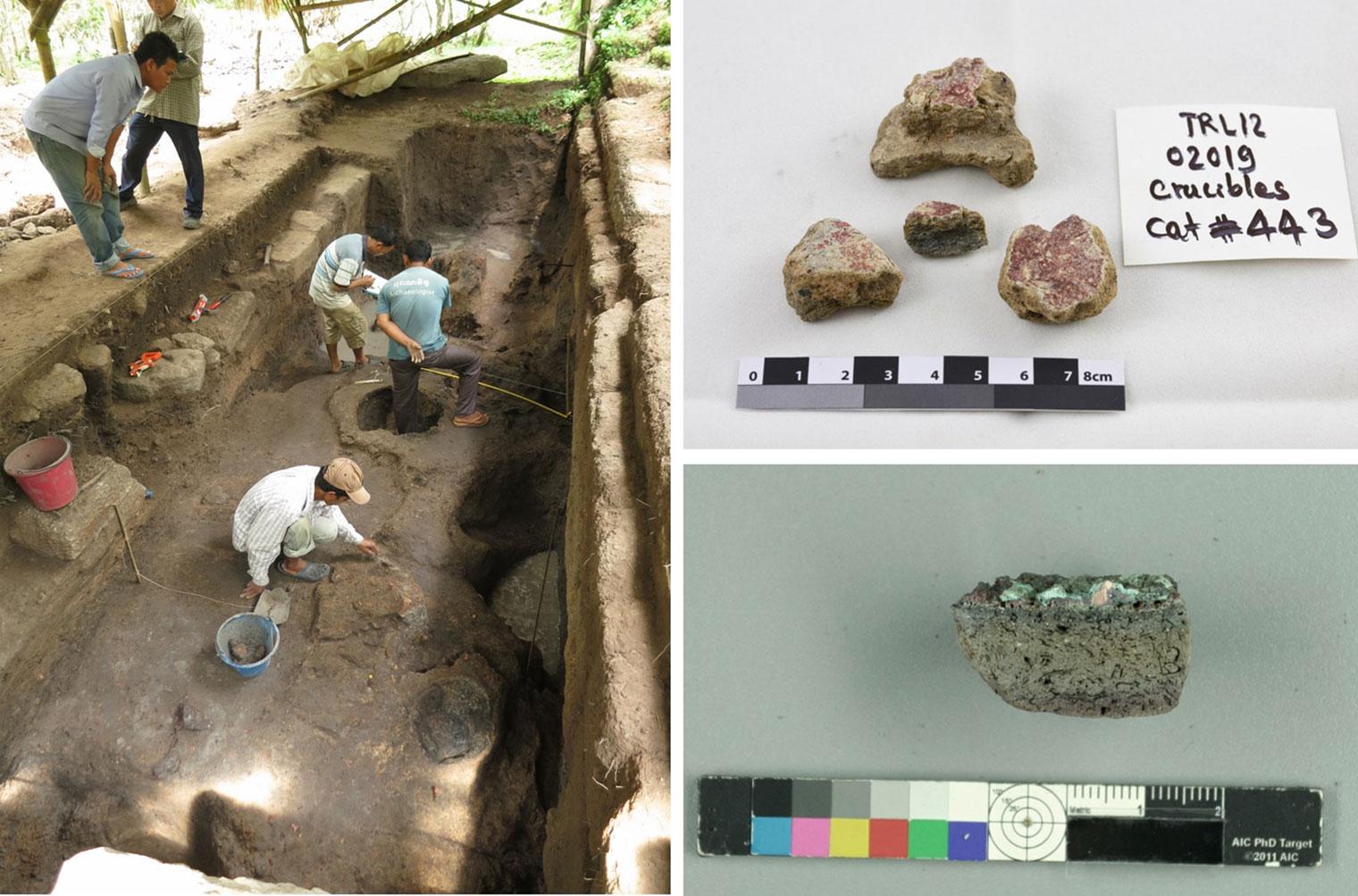 Images showing excavations in progress and samples collected from the excavations