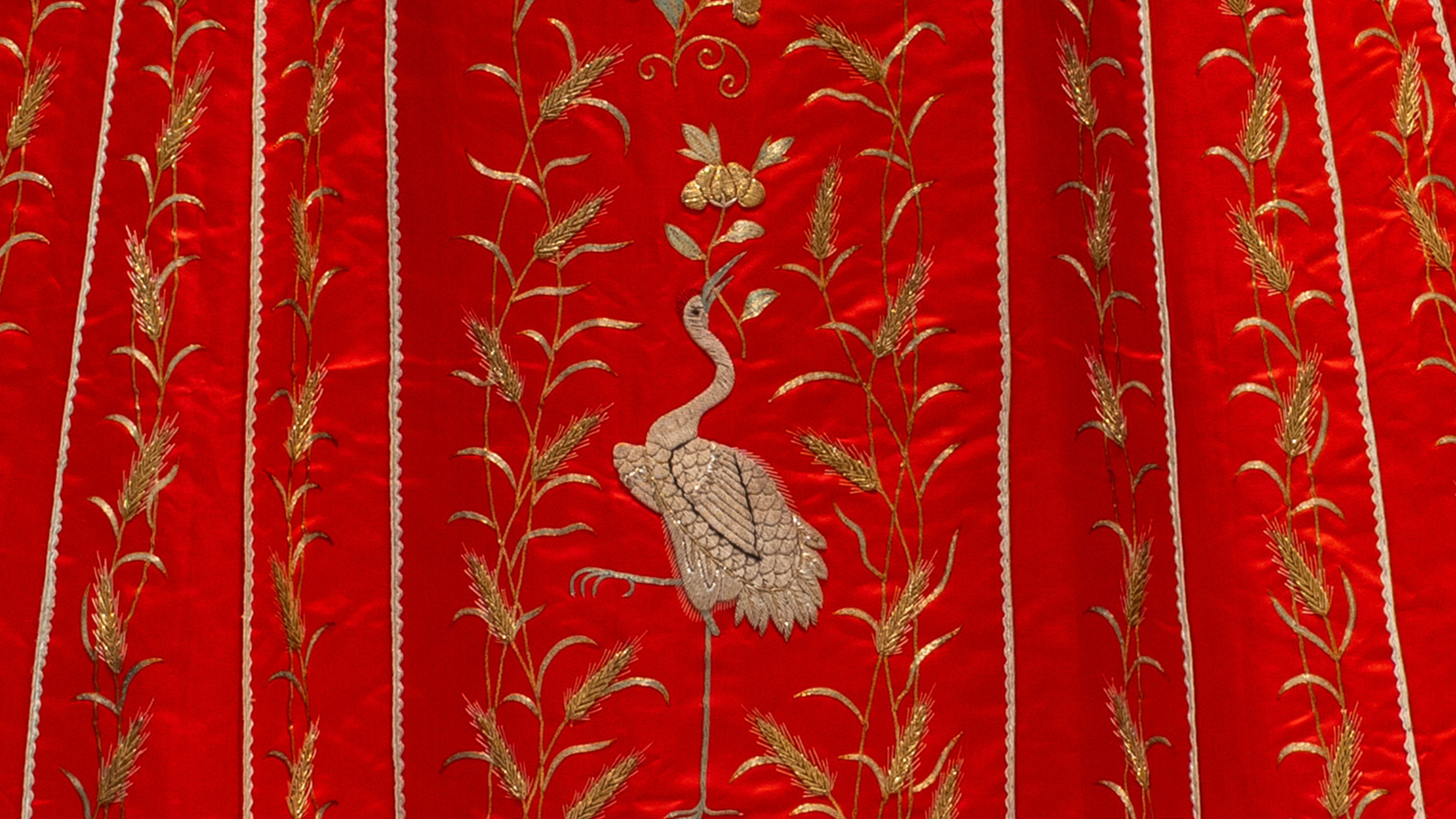 Woman’s wedding jacket and skirt (detail), China, Qing dynasty (1644–1911), early 20th century. Silk and metallic thread embroidery on silk satin, Overall: 29 1/2 x 40 in. (74.9 x 101.6 cm). The Metropolitan Museum of Art, New York, Gift of Captain and Mrs. James Thach, 1946 (46.187.2a, b)