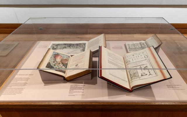 4 books in a display case