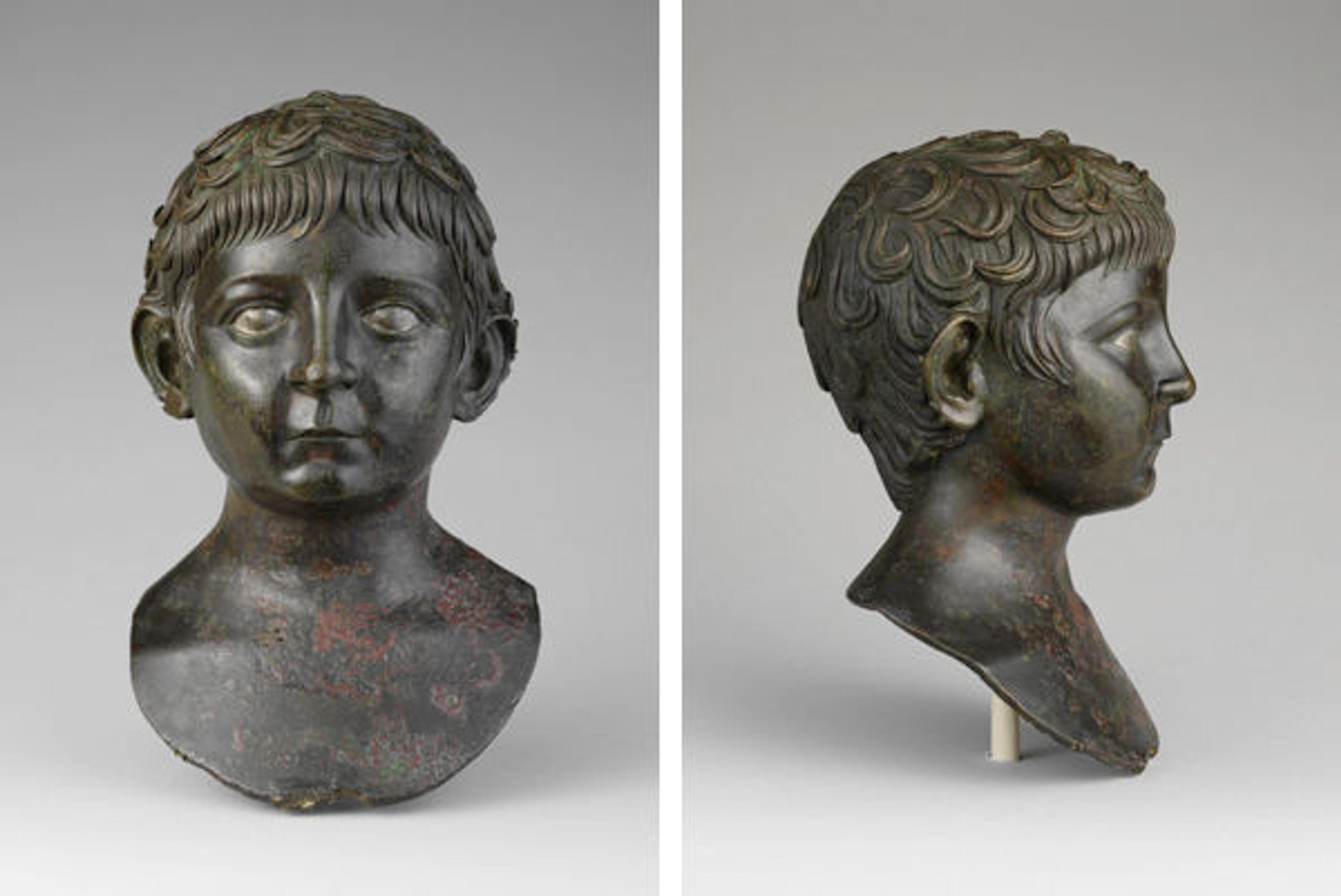 Bronze portrait bust of a young boy, ca. A.D. 50–68. Roman, early Imperial, Julio-Claudian. Bronze, silver; H. 11 1/2 in. (29.2 cm). The Metropolitan Museum of Art, New York, Funds from various donors, 1966 (66.11.5)