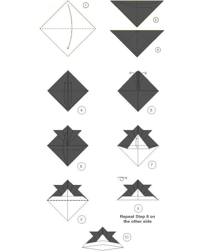 A step by step visual on how to fold an origami helmet.