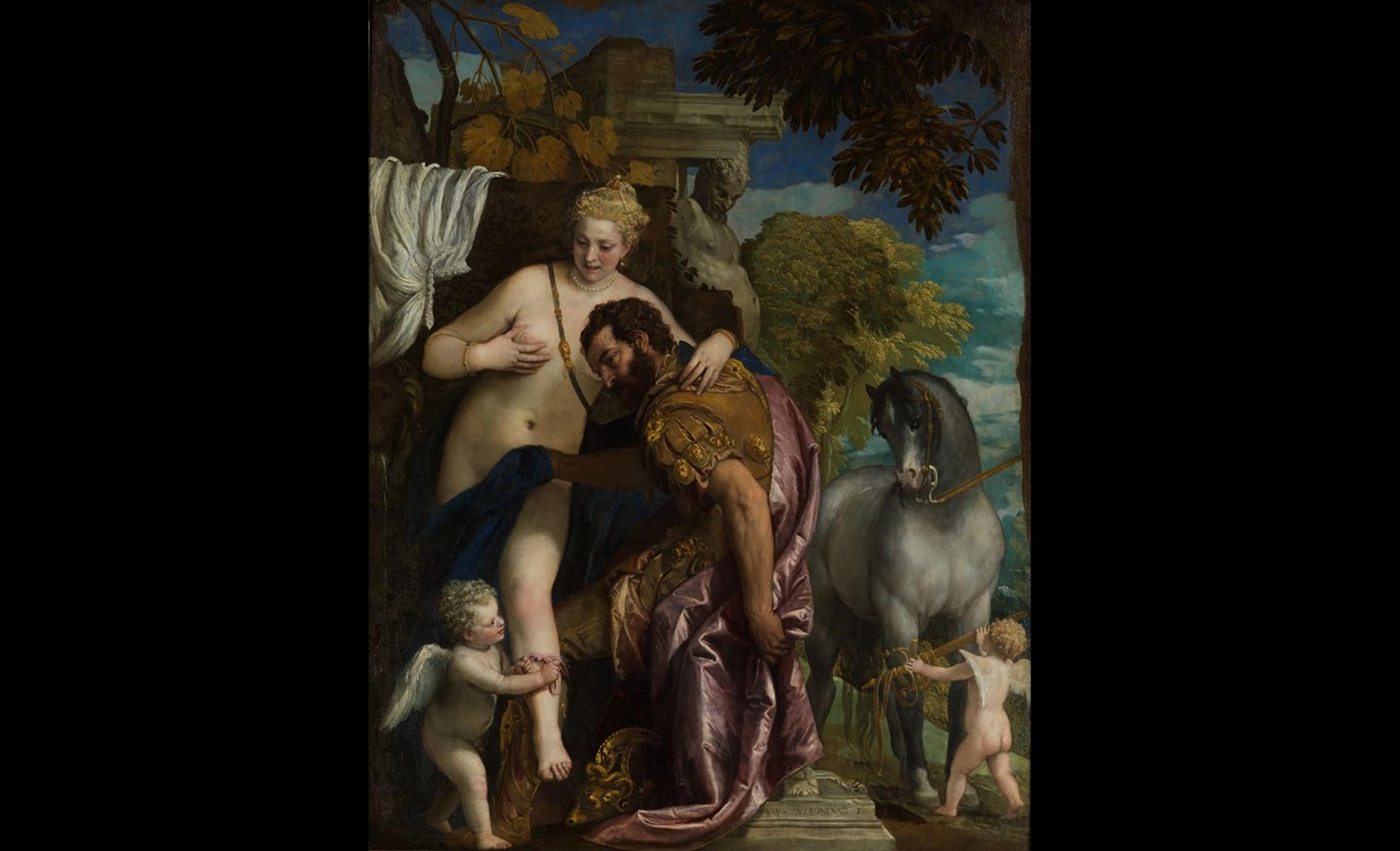 Paolo Veronese painting depicting Mars and Venus in a tight landscape