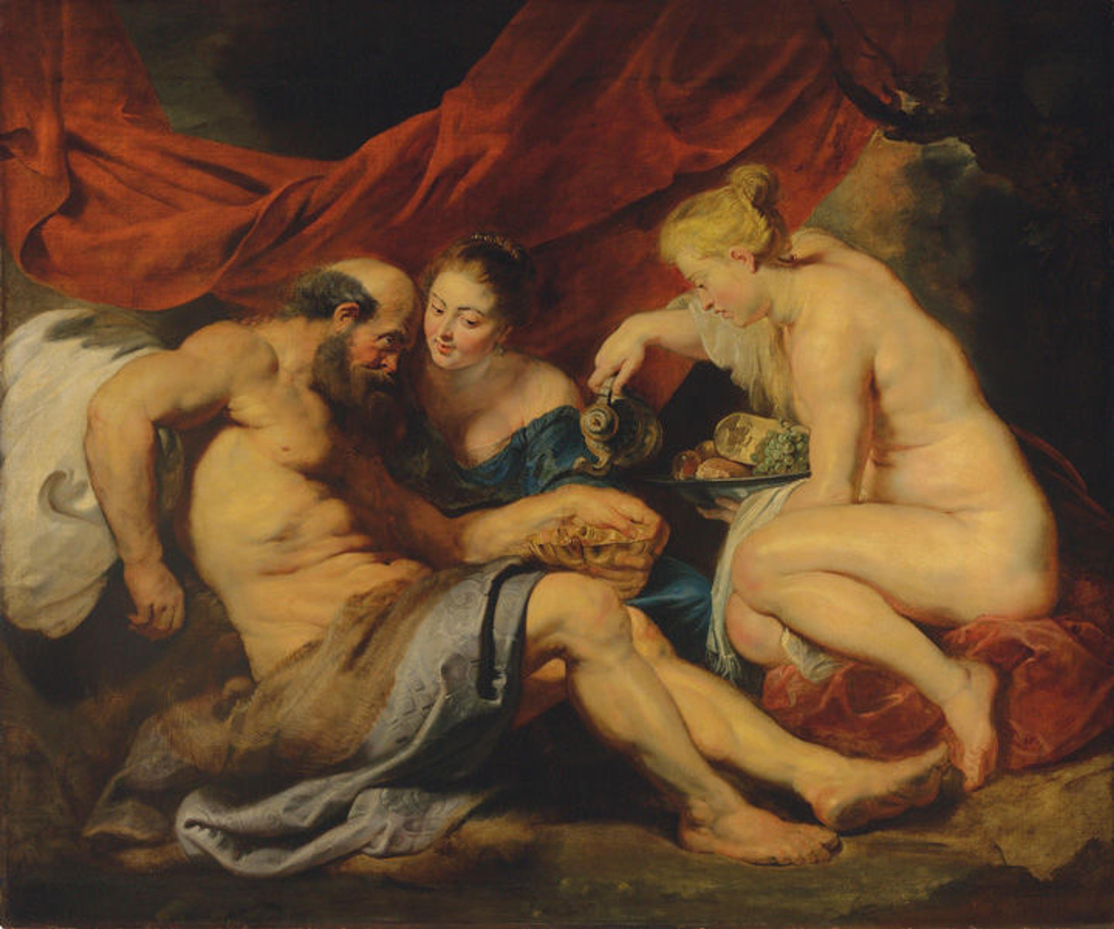 Seventeenth-century oil painting depicting the biblical character Lot facing his two daughters