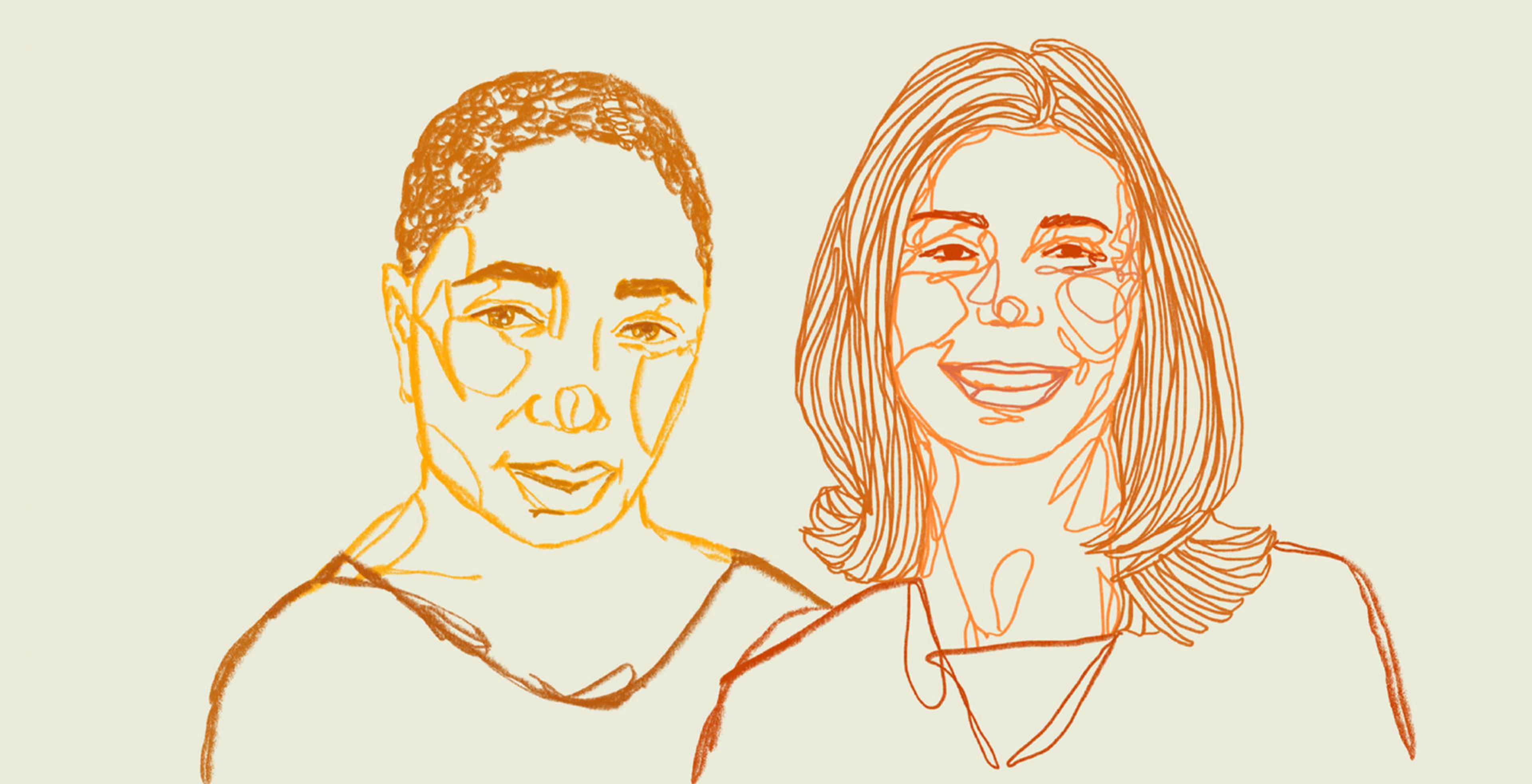 Illustrated portrait of Grace Calame-Mars and Carolyn Halpin-Healy
