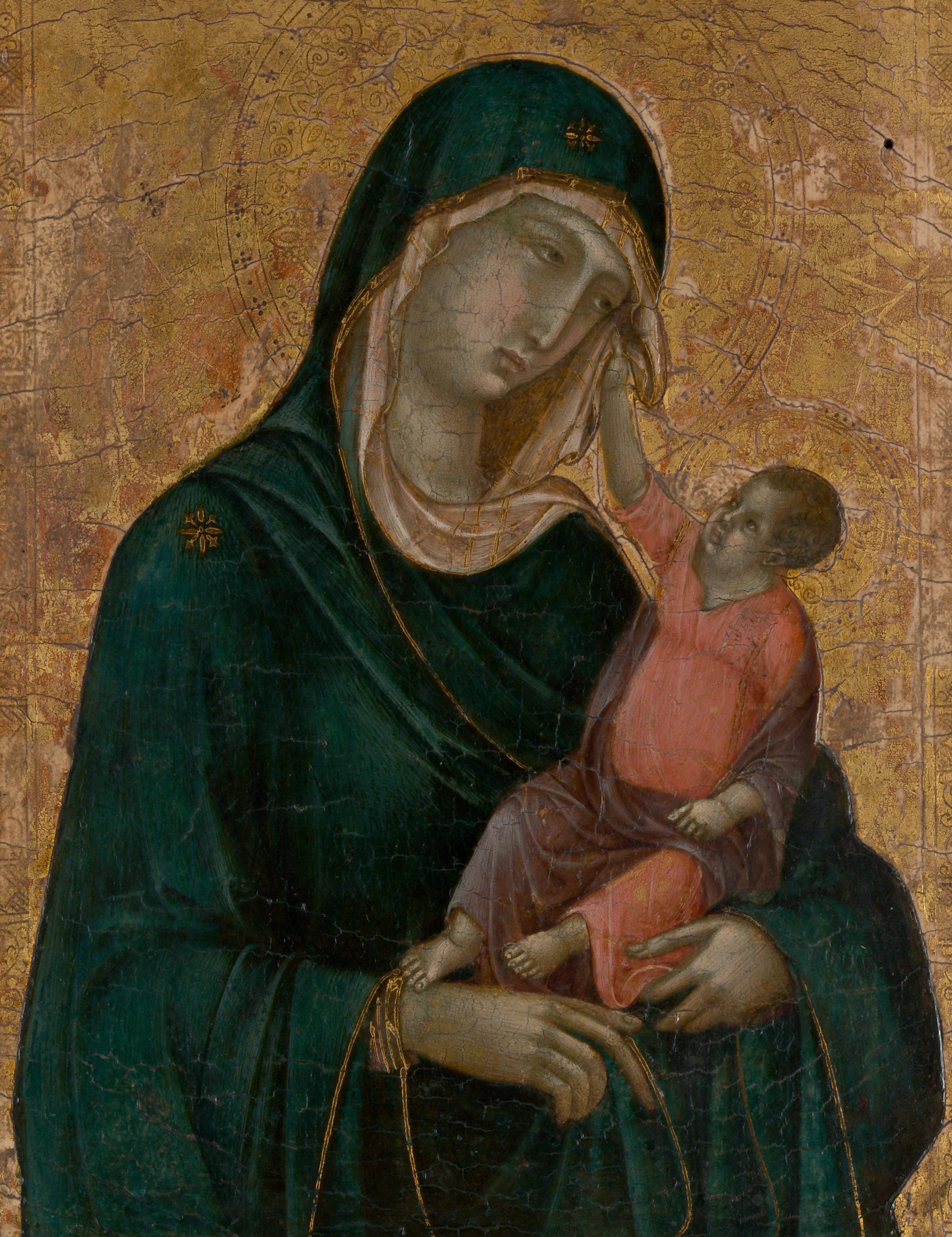 Painting made of tempera and gold on wood of the Madonna and Child by Duccio di Buoninsegna.