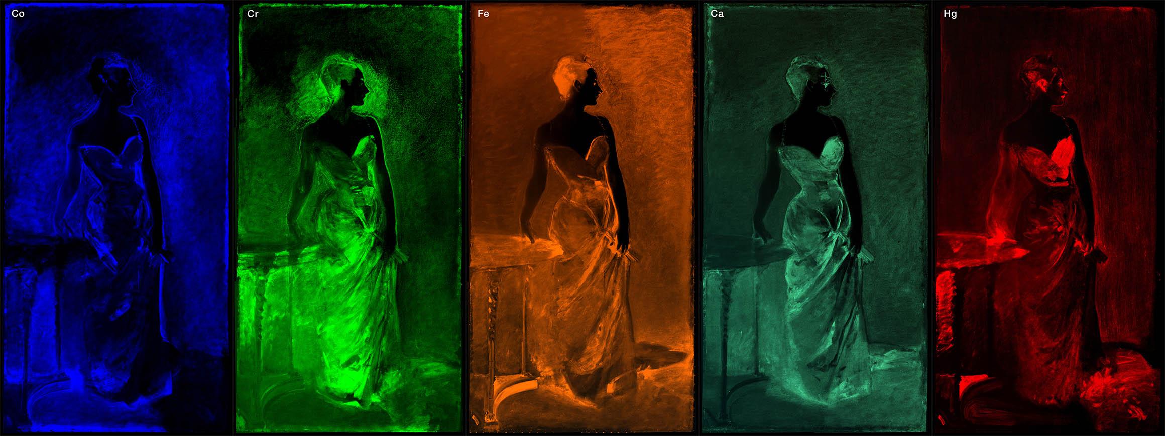 A composite image of XRF maps of Co, Cr, Fe, Ca, Hg elements in the painting