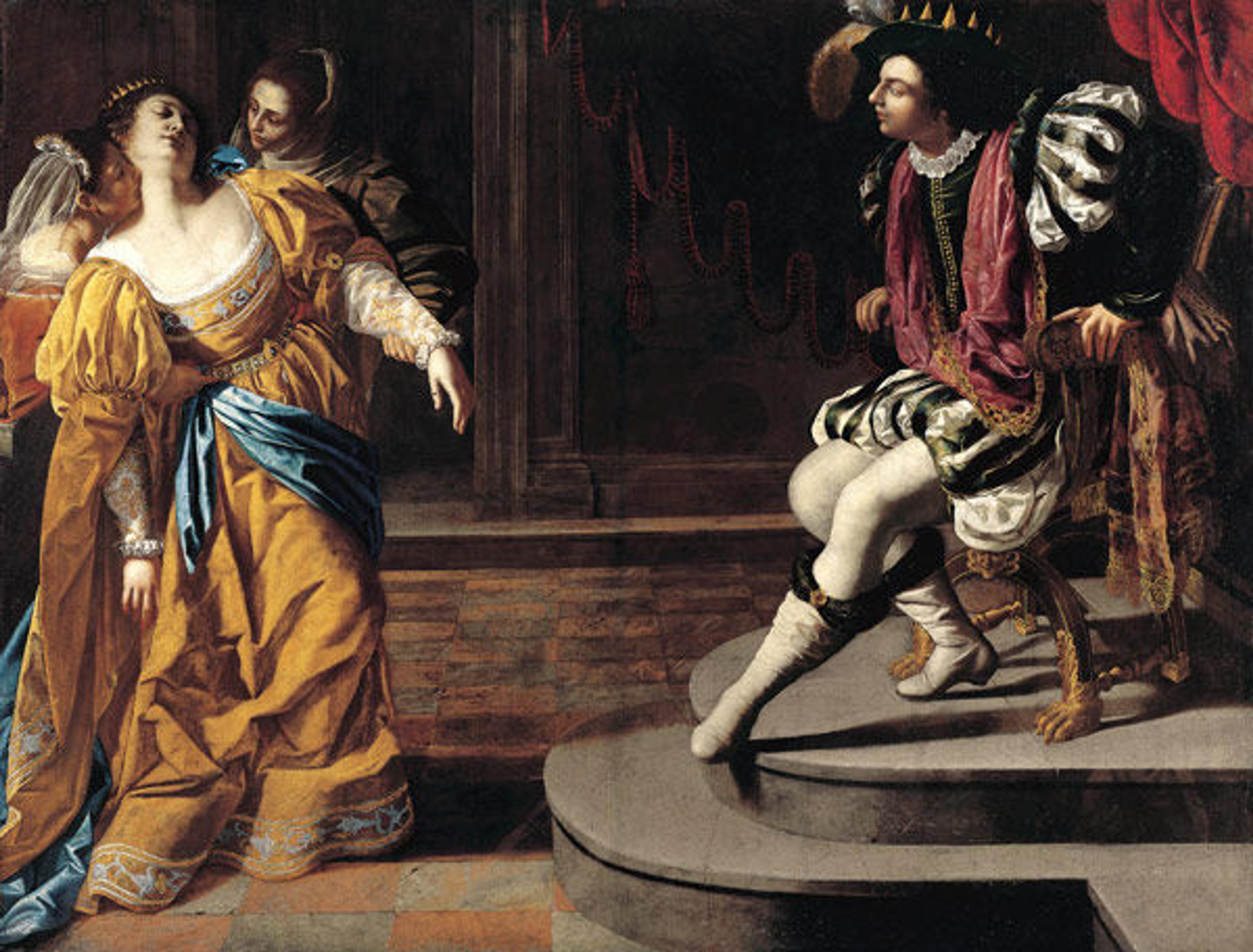 Artemisia Gentileschi (Italian, 1593–1651/53). Esther before Ahasuerus. Oil on canvas; 82 x 107 3/4 in. (208.3 x 273.7 cm). The Metropolitan Museum of Art, New York, Gift of Elinor Dorrance Ingersoll, 1969 (69.281)