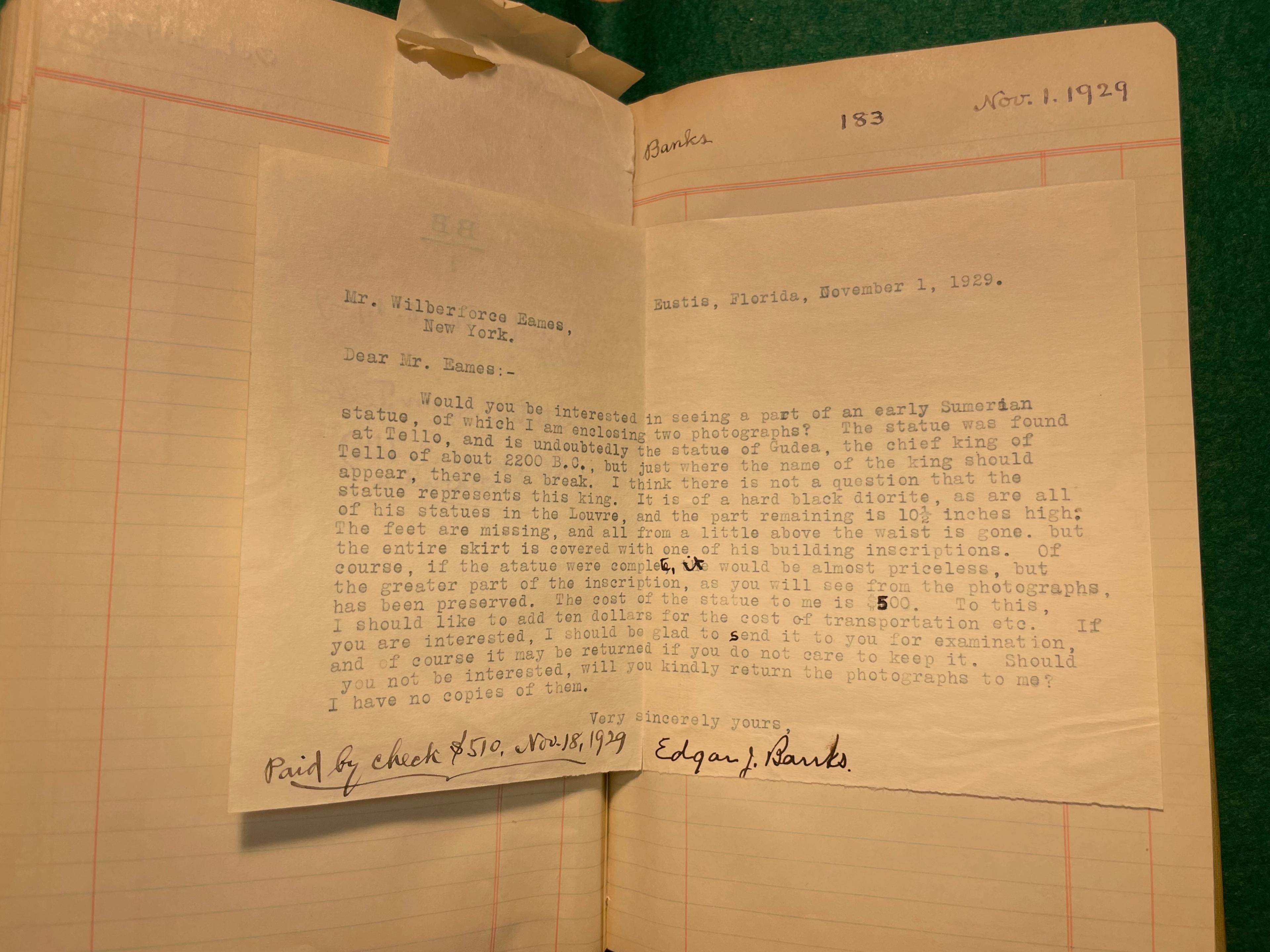 Letter from Banks to Eames