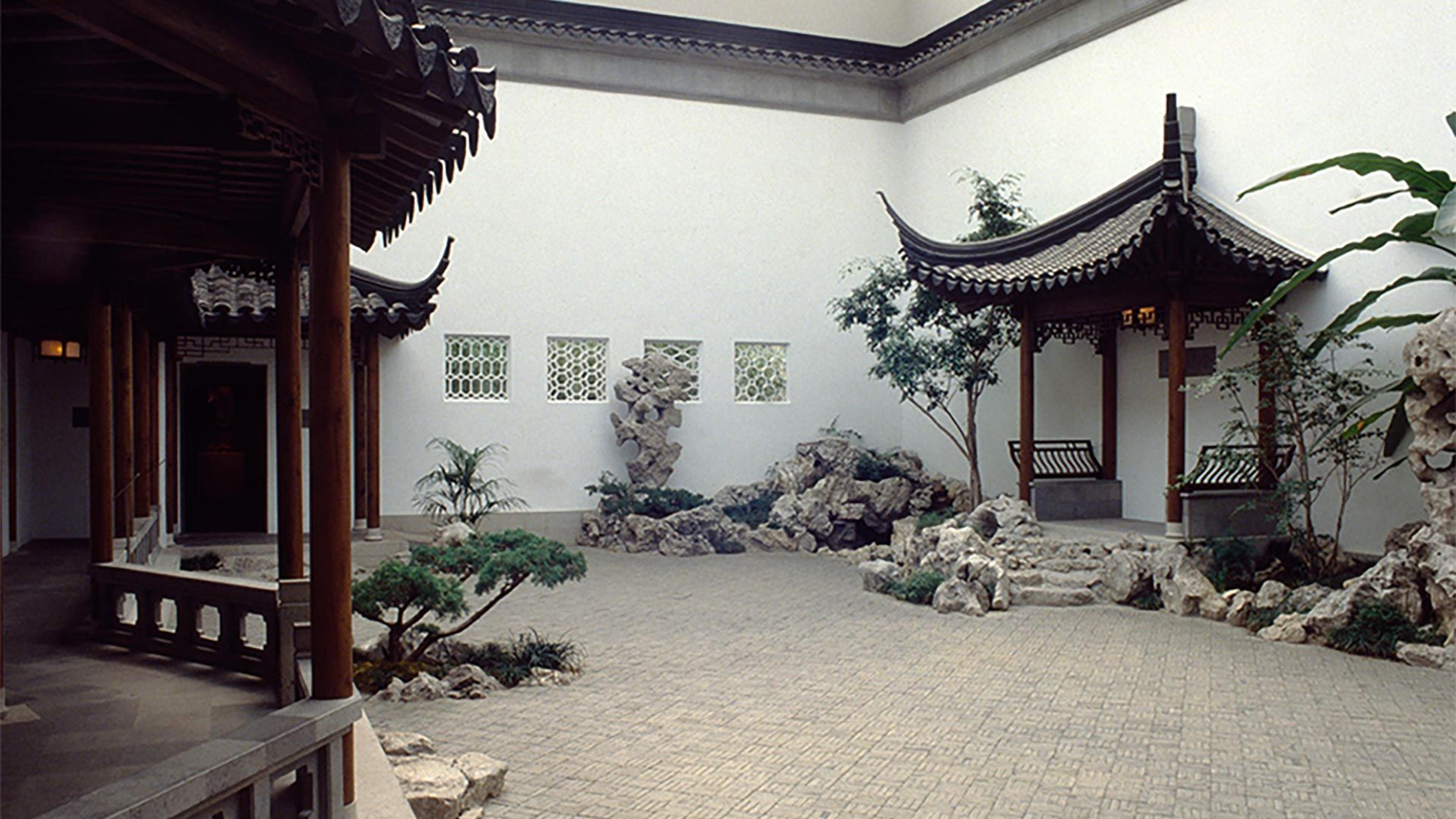 A pagoda with a koi pond