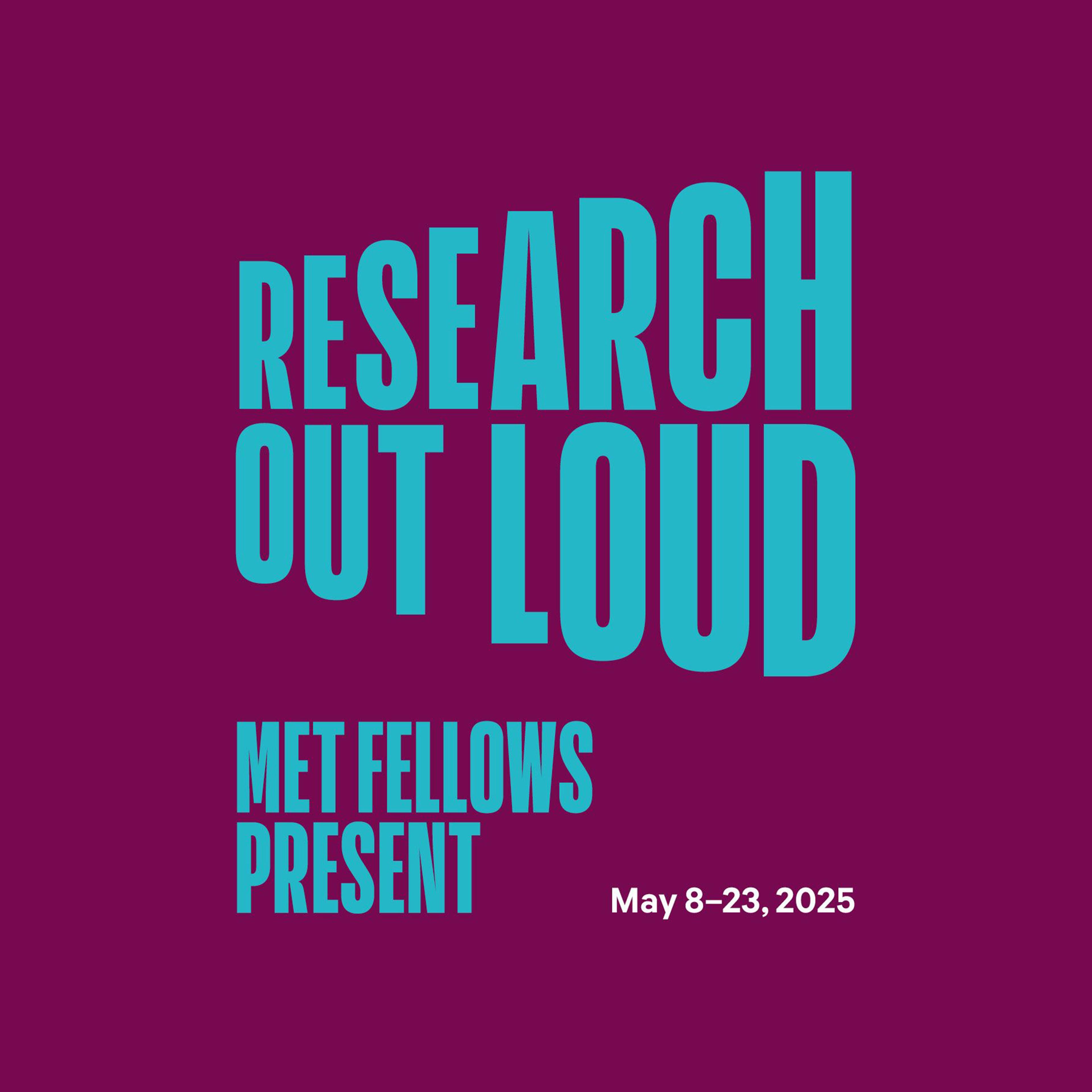Research Out Loud 2025 logo and dates in teal letters with a maroon background.