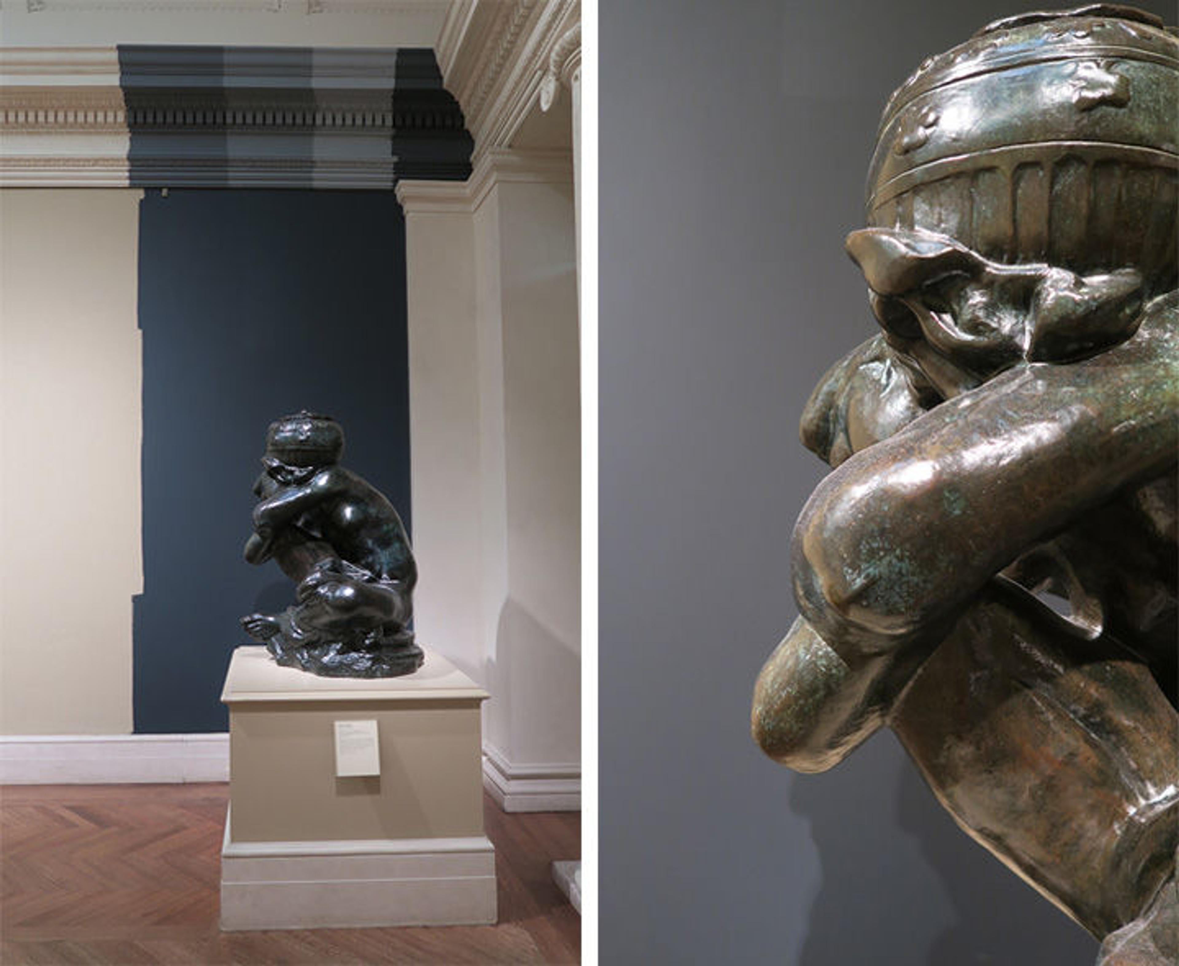 Rodin's sculptures exhibited with blue paint