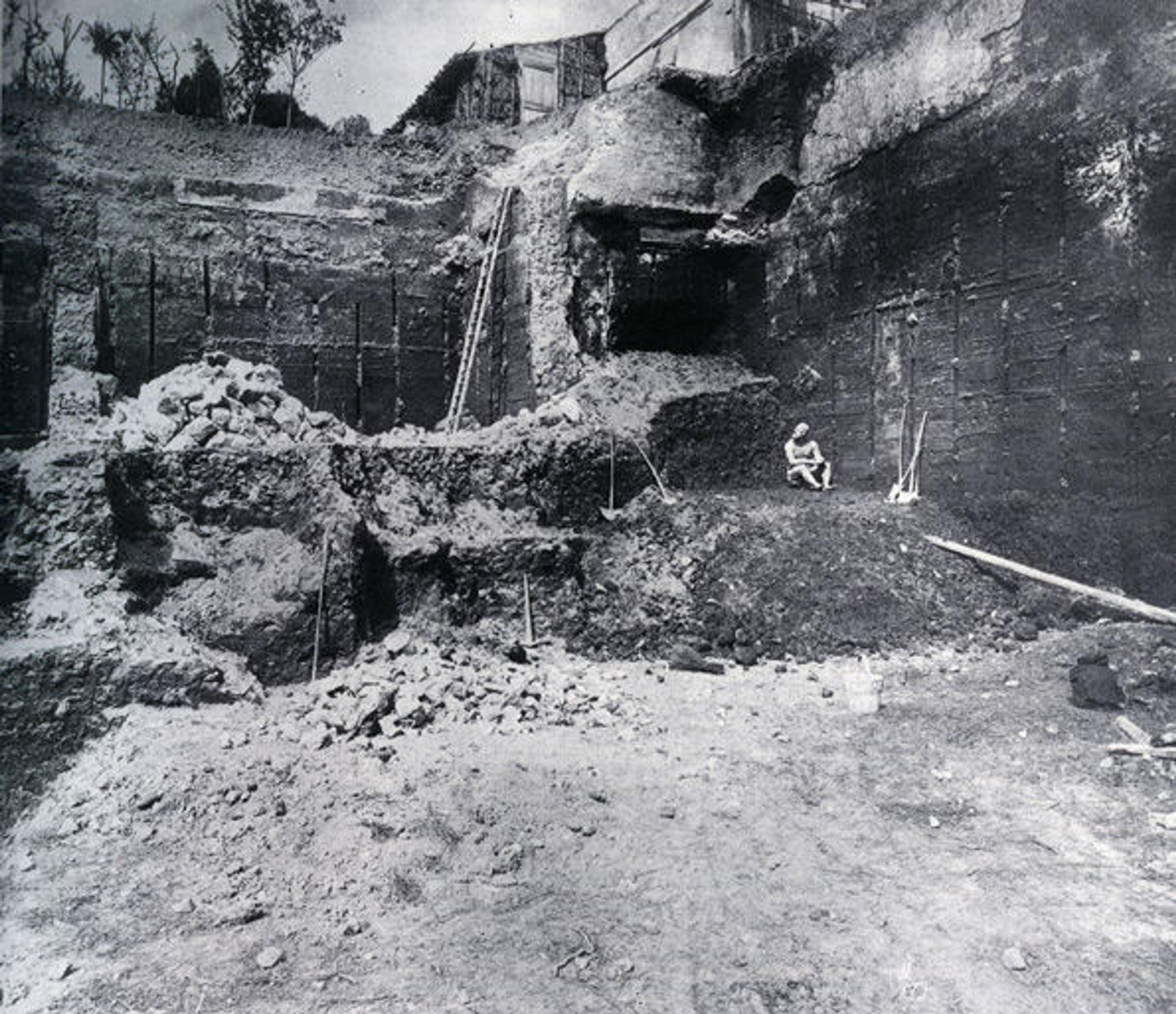 The Bronze Statue Boxer at Rest at time of discovery in 1885 on the south slope of the Quirinal Hill in Rome.