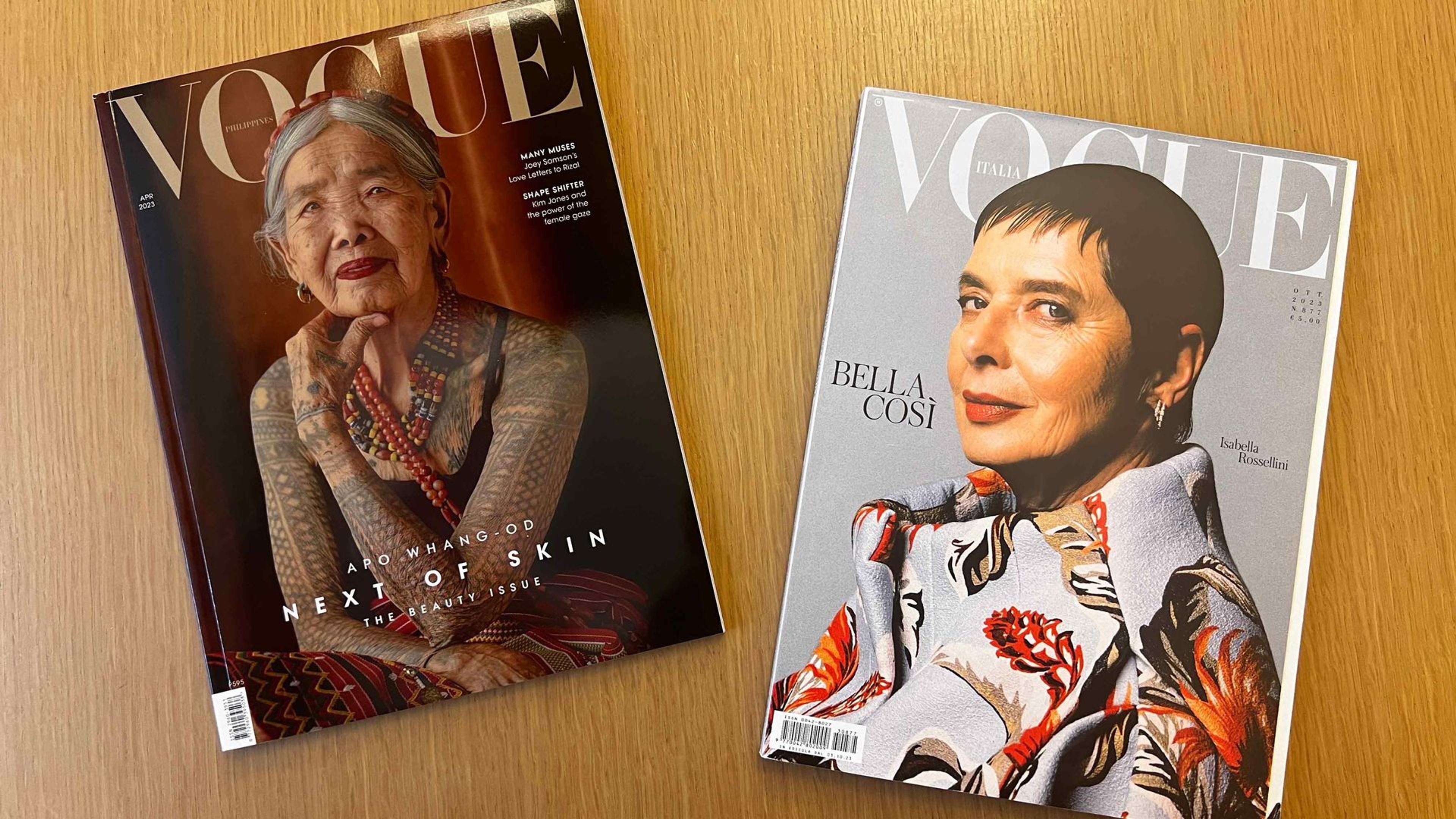 Covers of Vogue featuring Apo Whang-Od  and Isabella Rossellini