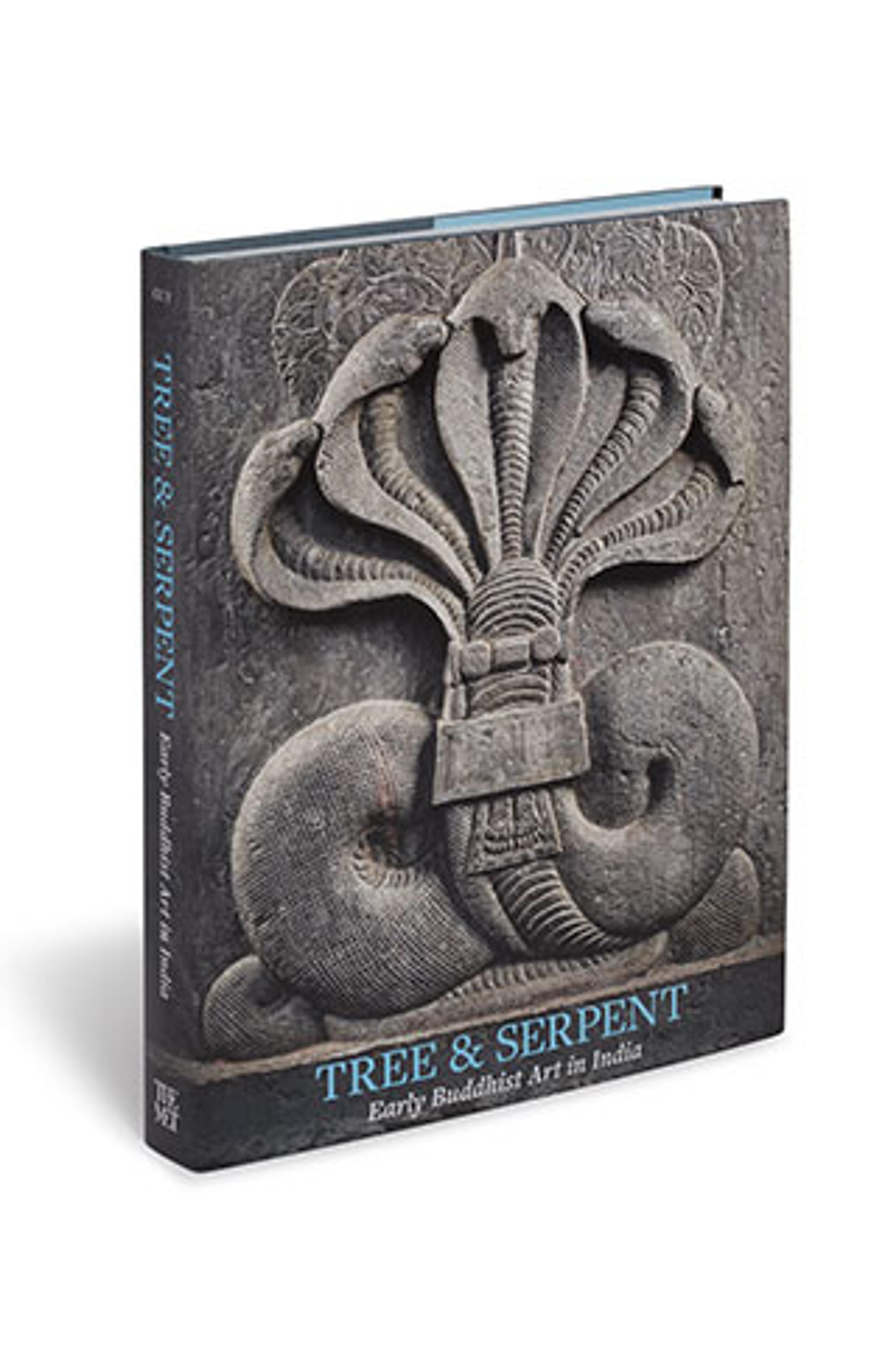 Book featuring a grey stone of a statue with a fiver headed cobra