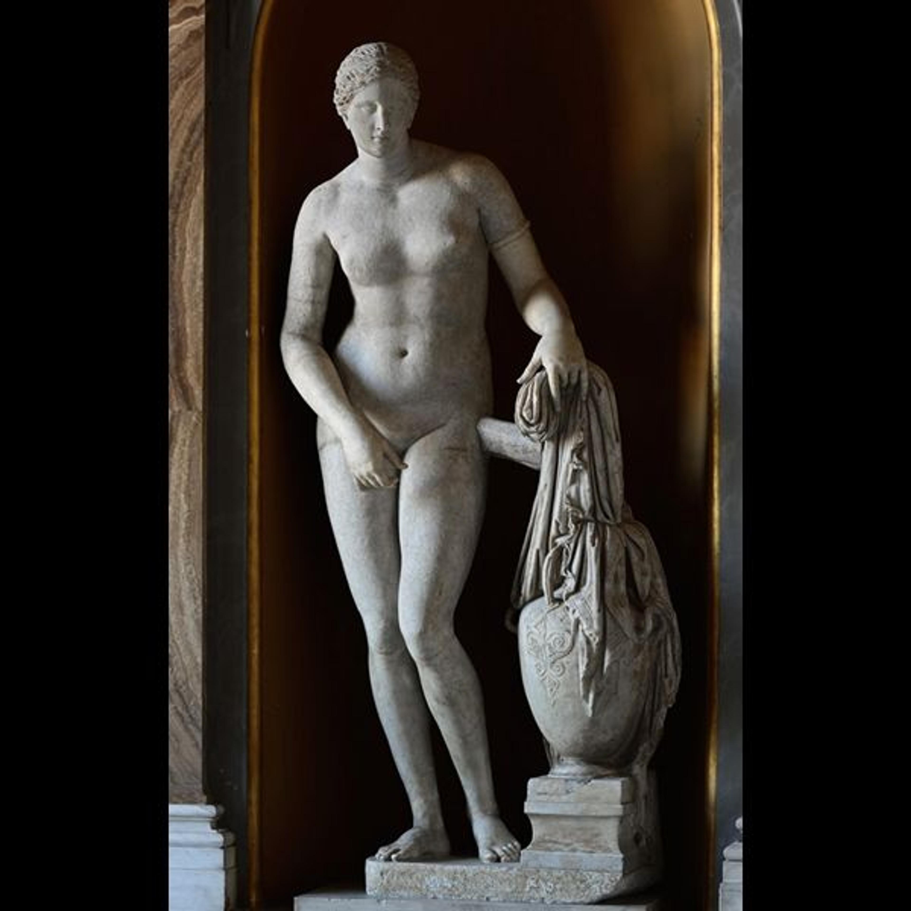 Photo of the marble statue known as "Colonna Venus" as installed in the Vatican Museums