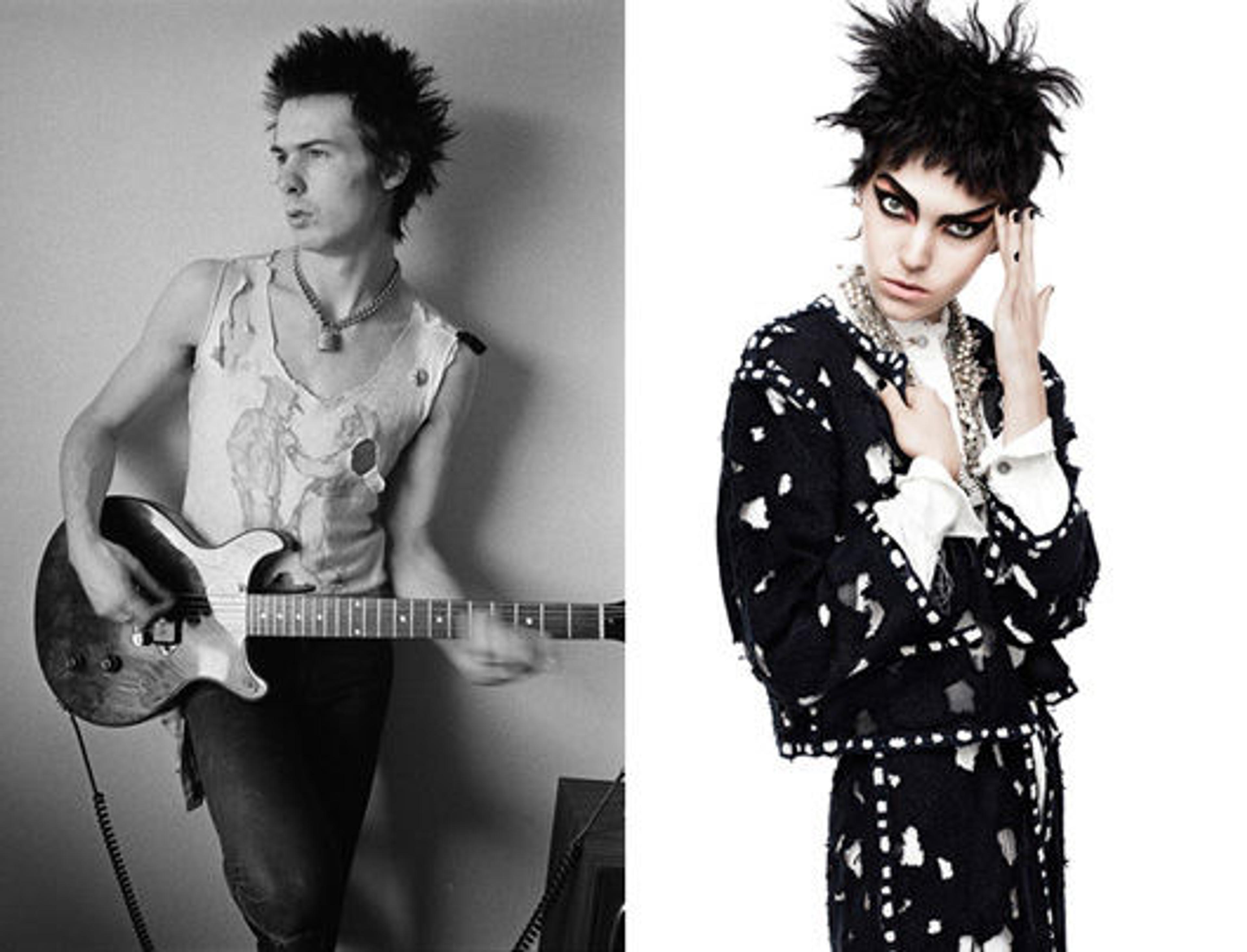 Left: Sid Vicious, 1977, Photograph © Dennis Morris, All Rights Reserved; Right: Karl Lagerfeld for House of Chanel, Photograph by David Sims