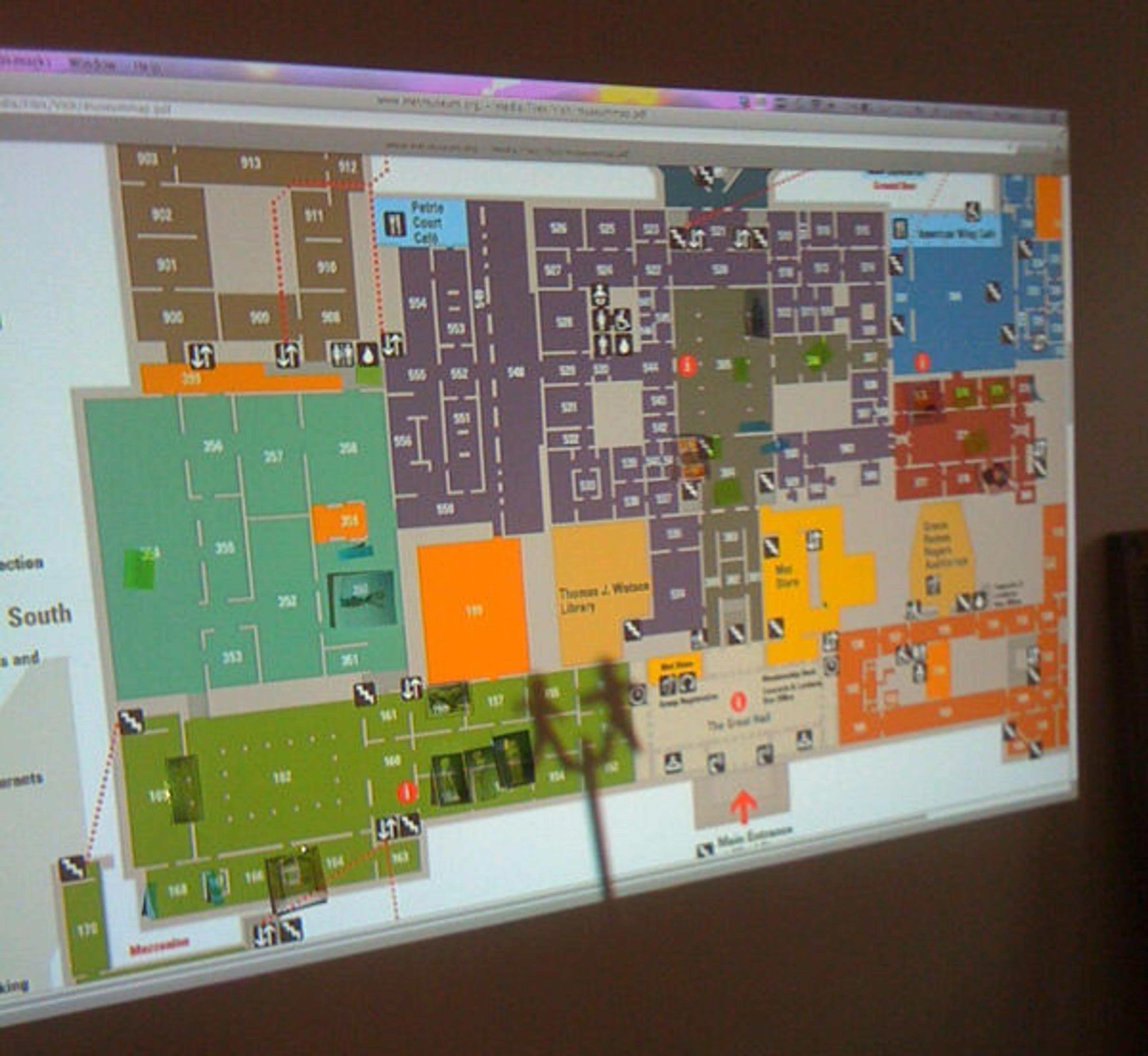 To create our tour, we projected the Met's current map on to a wall, marked our chosen stations, and did a virtual dry run.