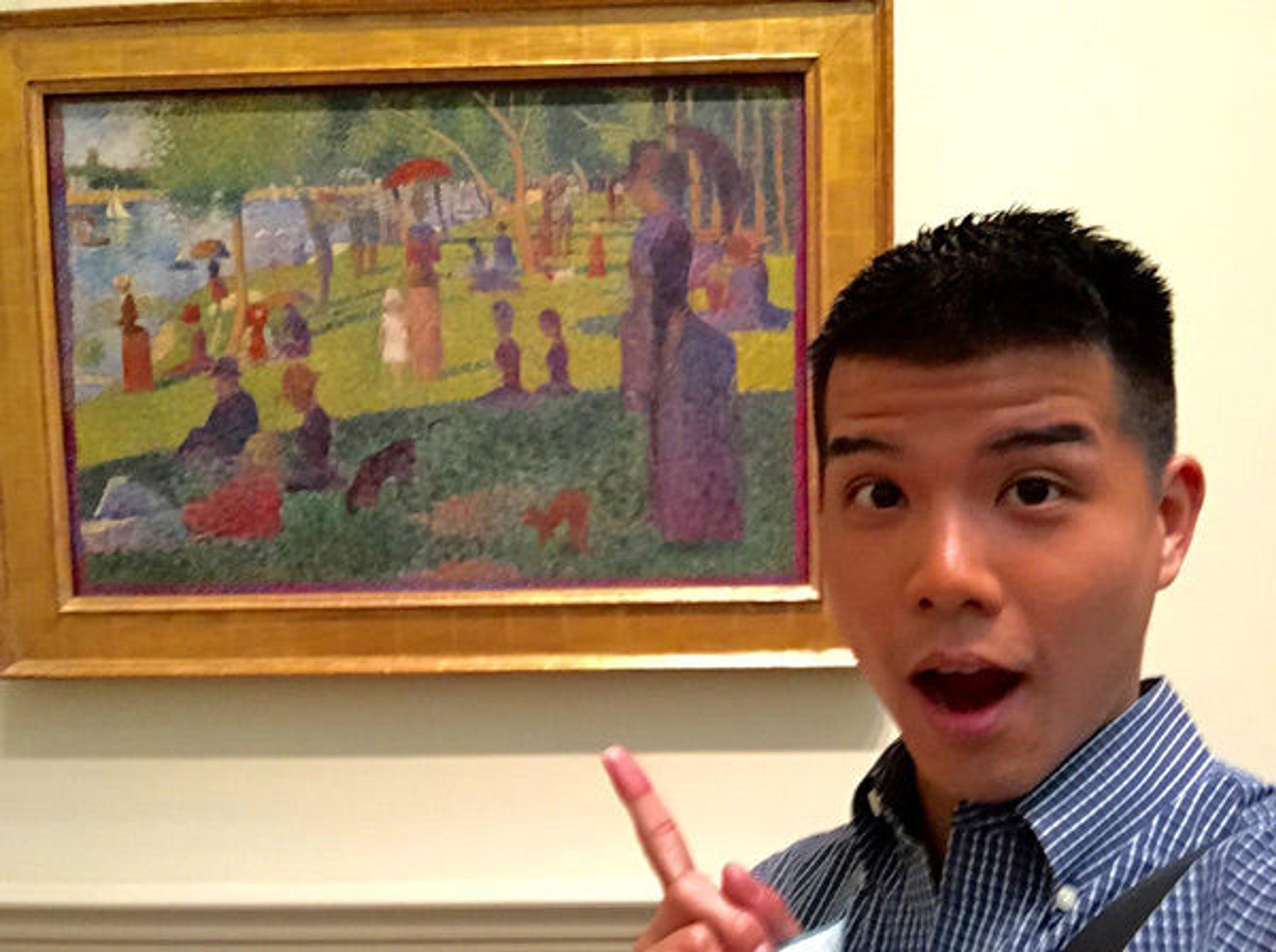 Telly admires George Seurat's study for "A Sunday on La Grande Jatte"