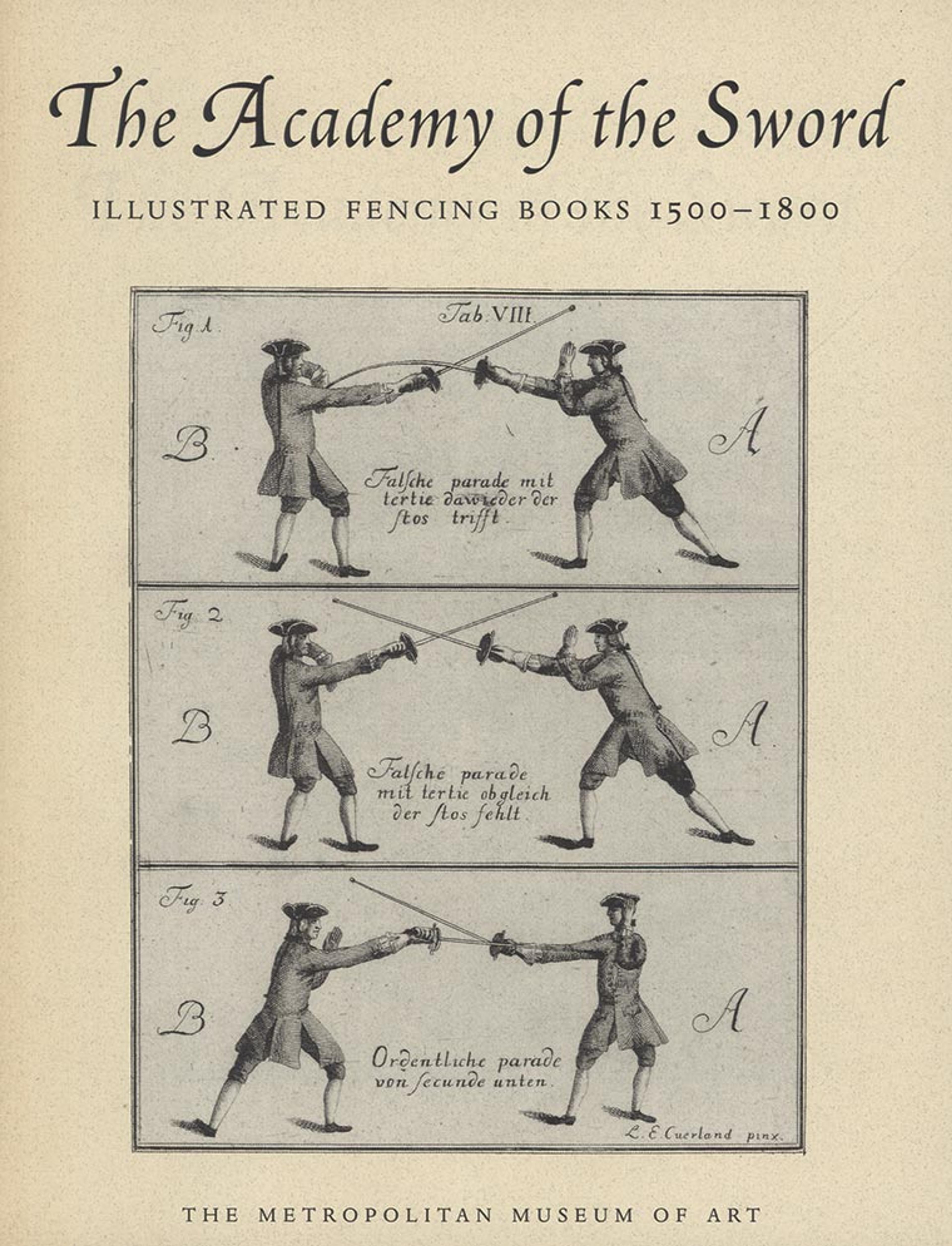 A diagram with three panels of two men fencing