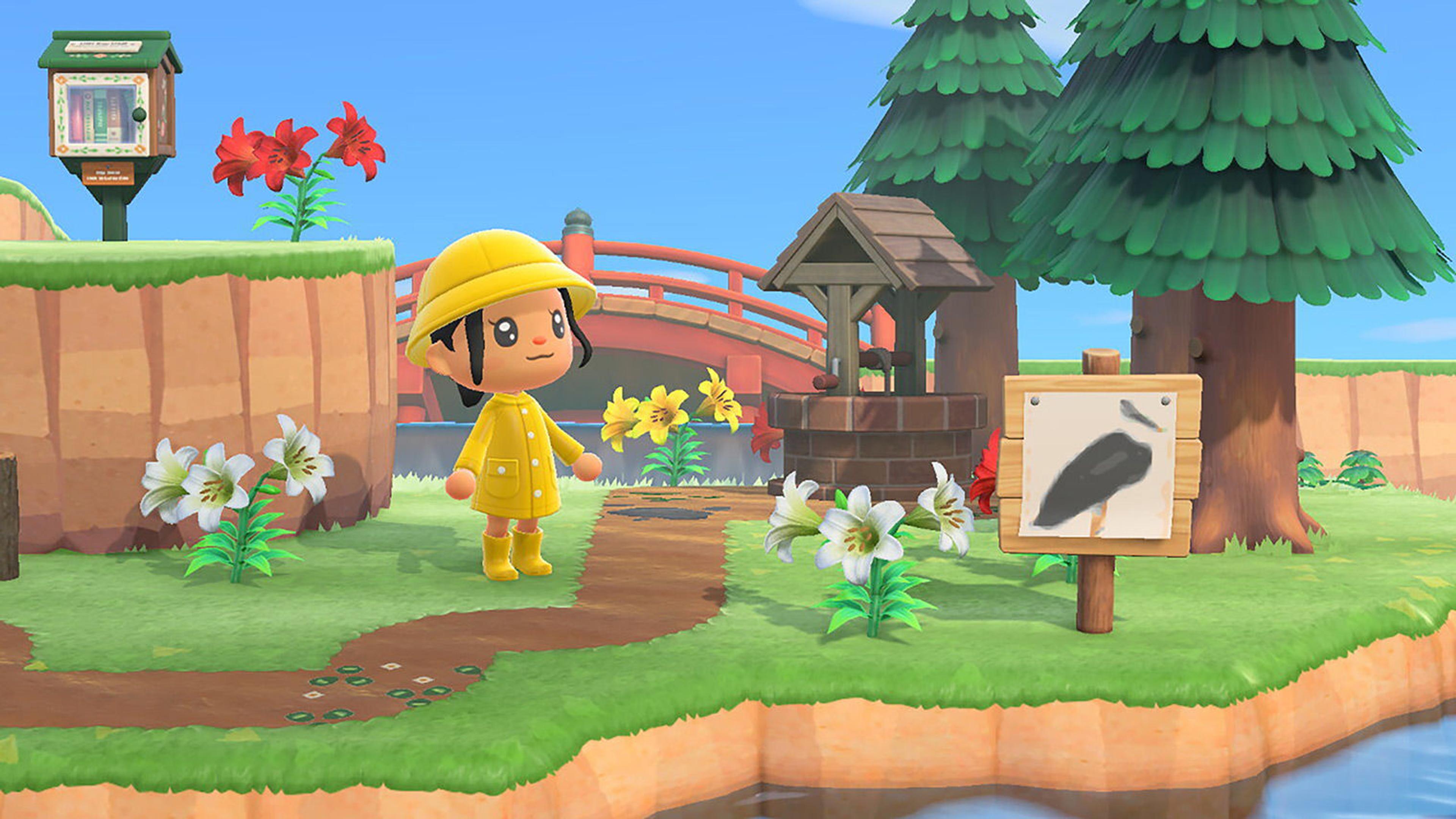 A screenshot from Animal Crossing depicting a living room filled with art