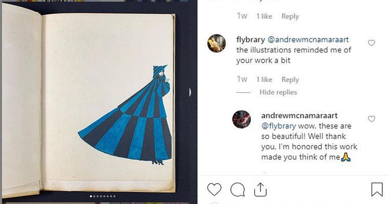 Illustration of woman in black and blue dress