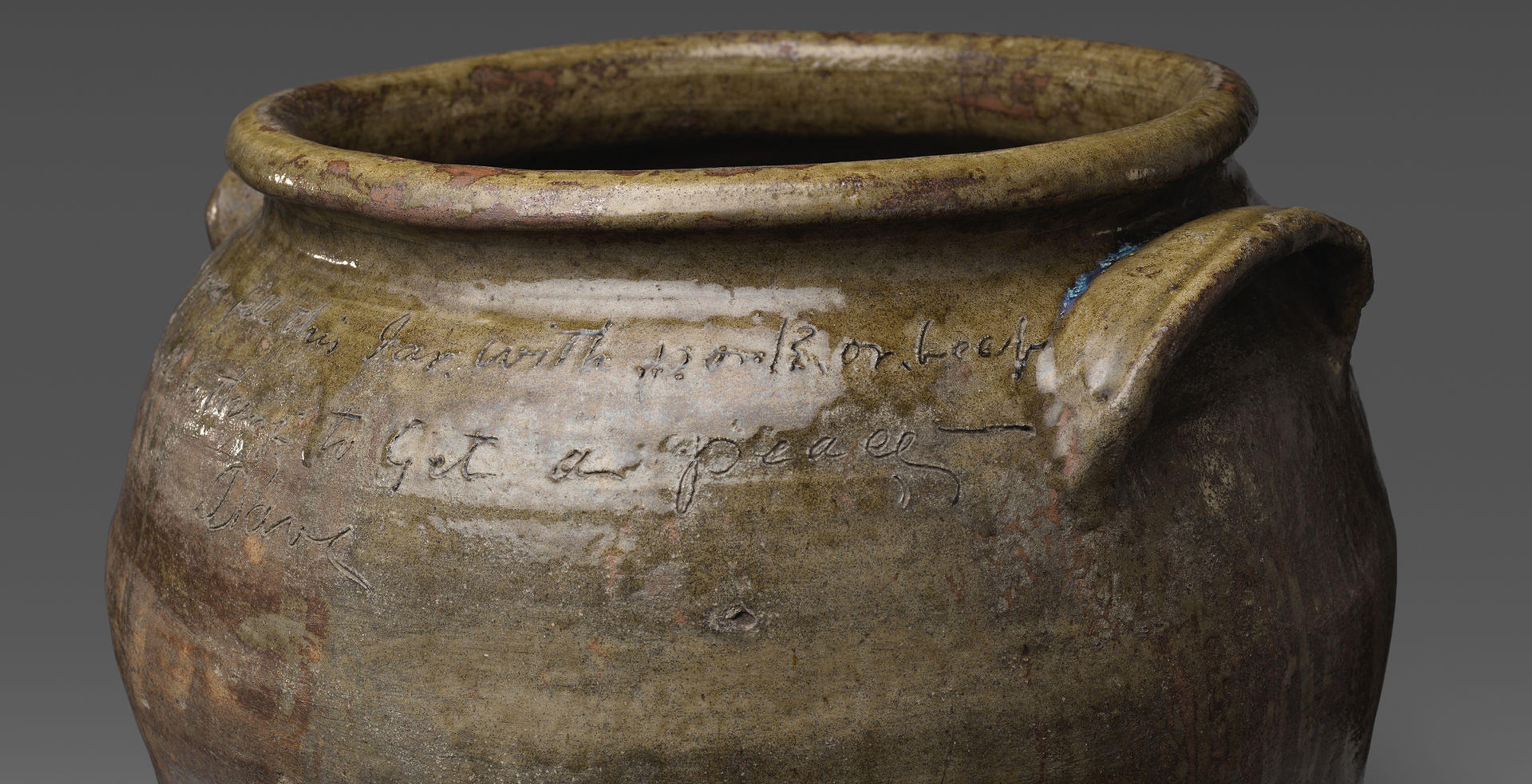 Detail of a jar made by the enslaved potter Dave (later known as David Drake).