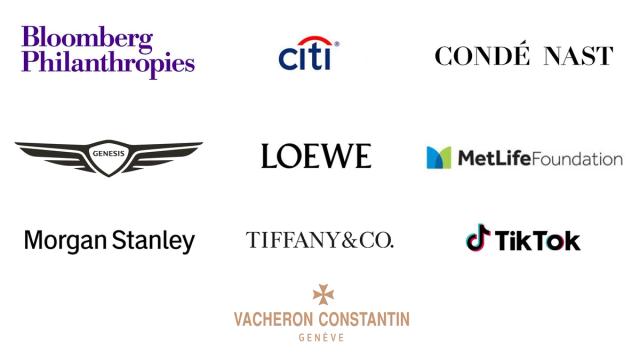 Corporate Sponsors include Bloomberg Philanthropies, Citi Bank, Conde Nast, Loewe, MetLife Foundation, Morgan Stanley, Tiffany & Co., Tik Tok, Vacheron Constantin