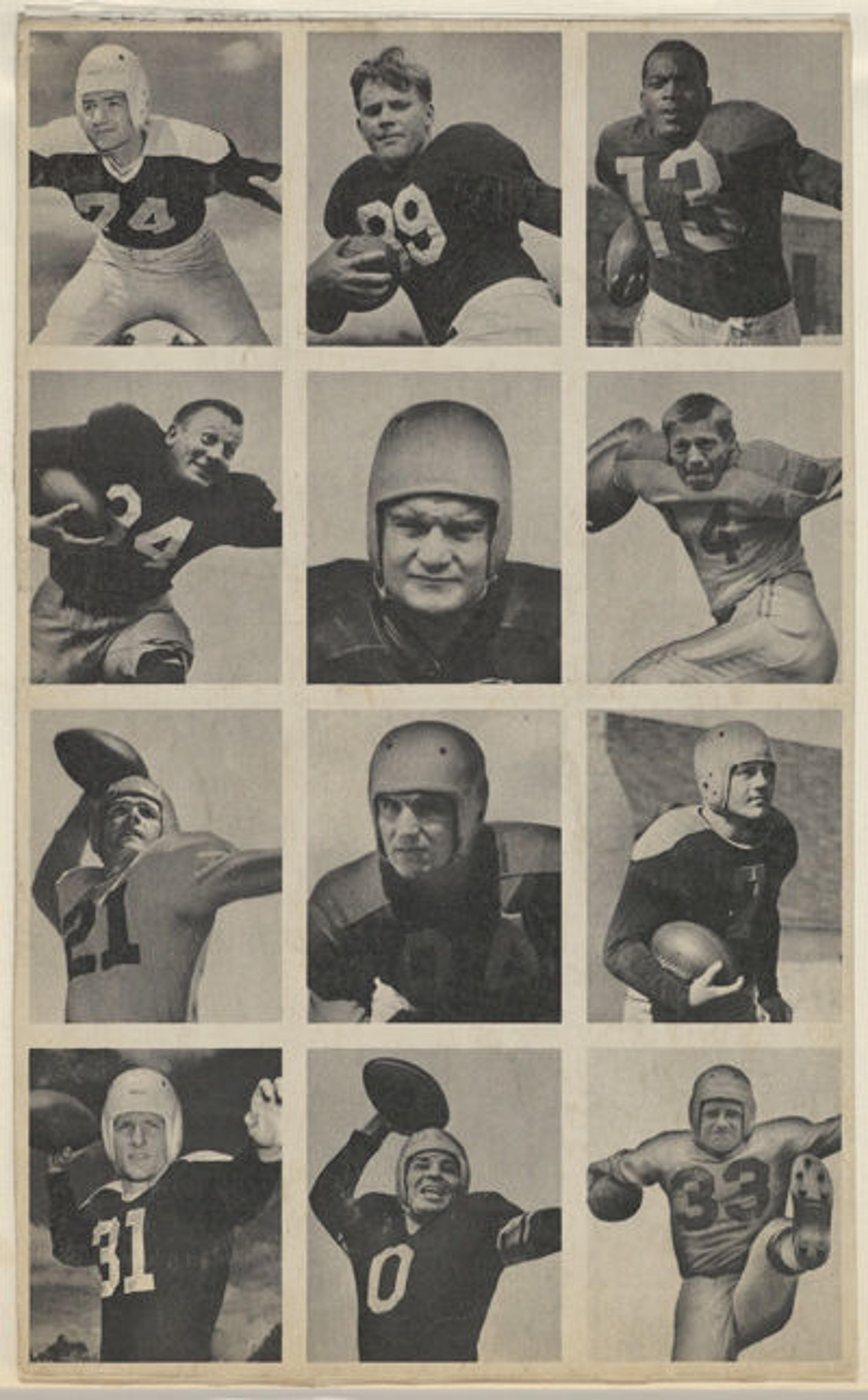 Sheet of 12 uncut football cards