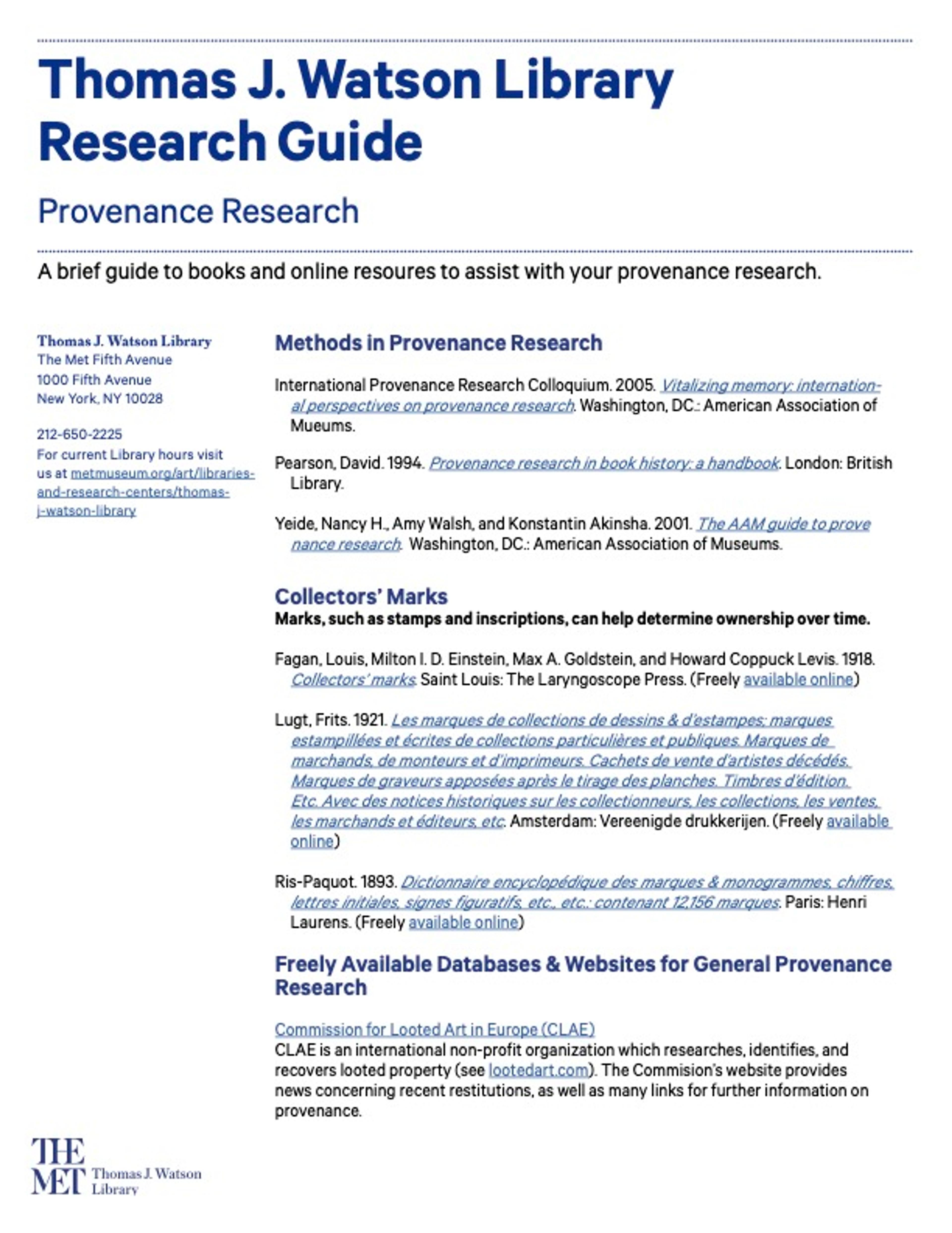 PDF of cover page of Provenance Research Guide