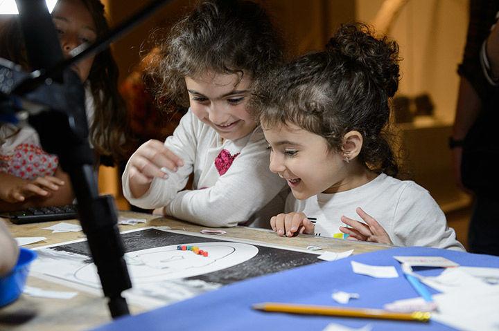Two visitors at the animation station