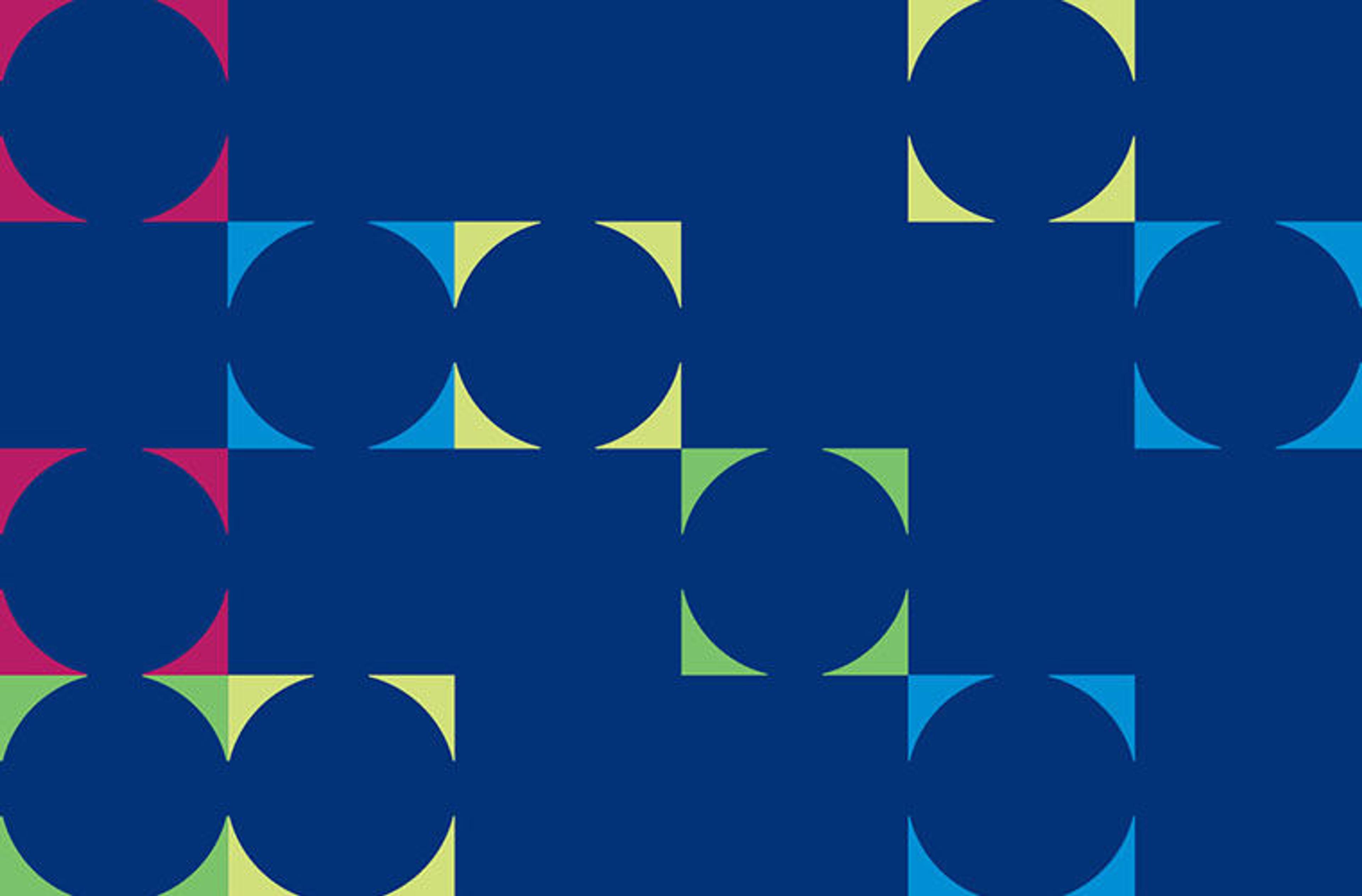 Geometric pattern on a blue background.