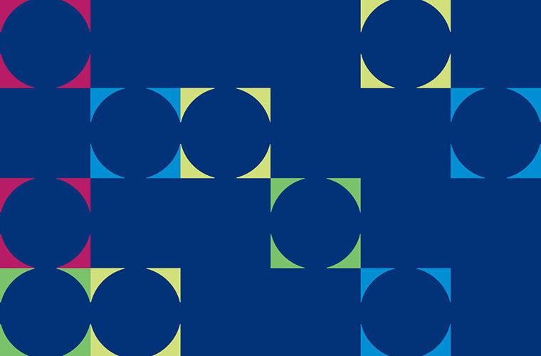Geometric pattern on a blue background.