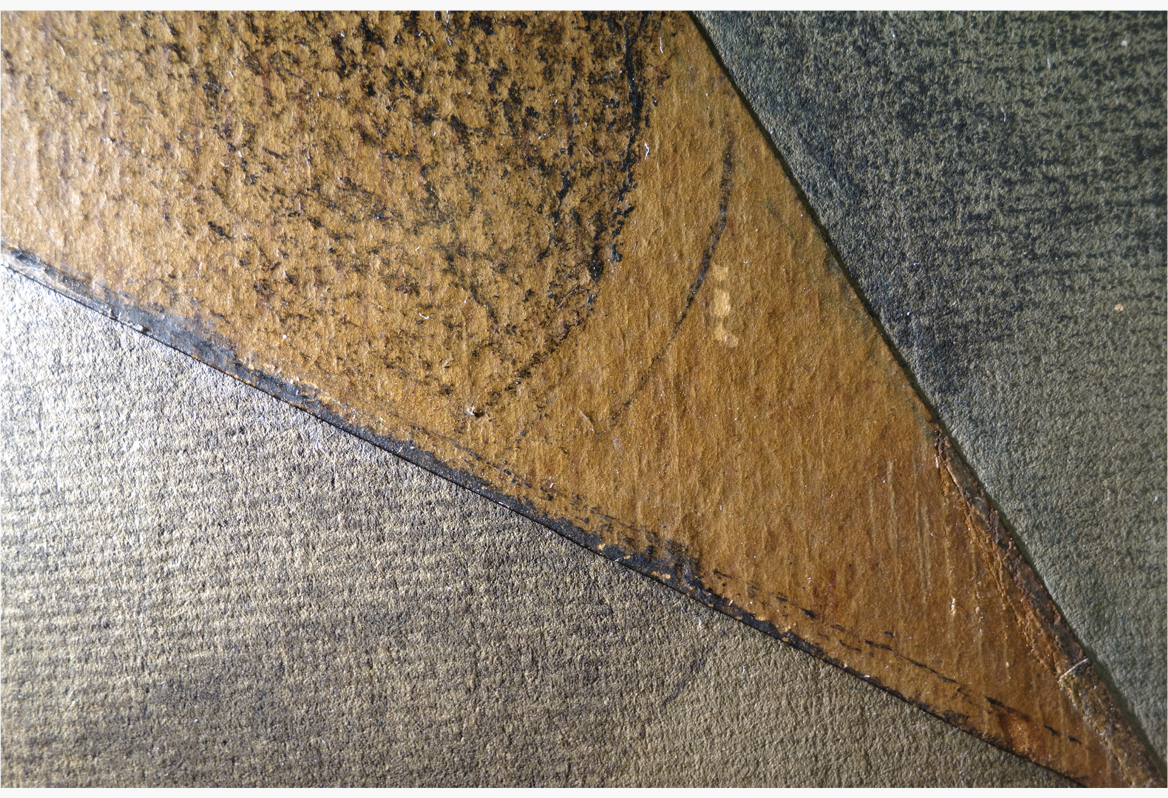 "Book and Glass" enlarged detail with a triangle of shaded brown paper showing the texture of black crayon against the papers