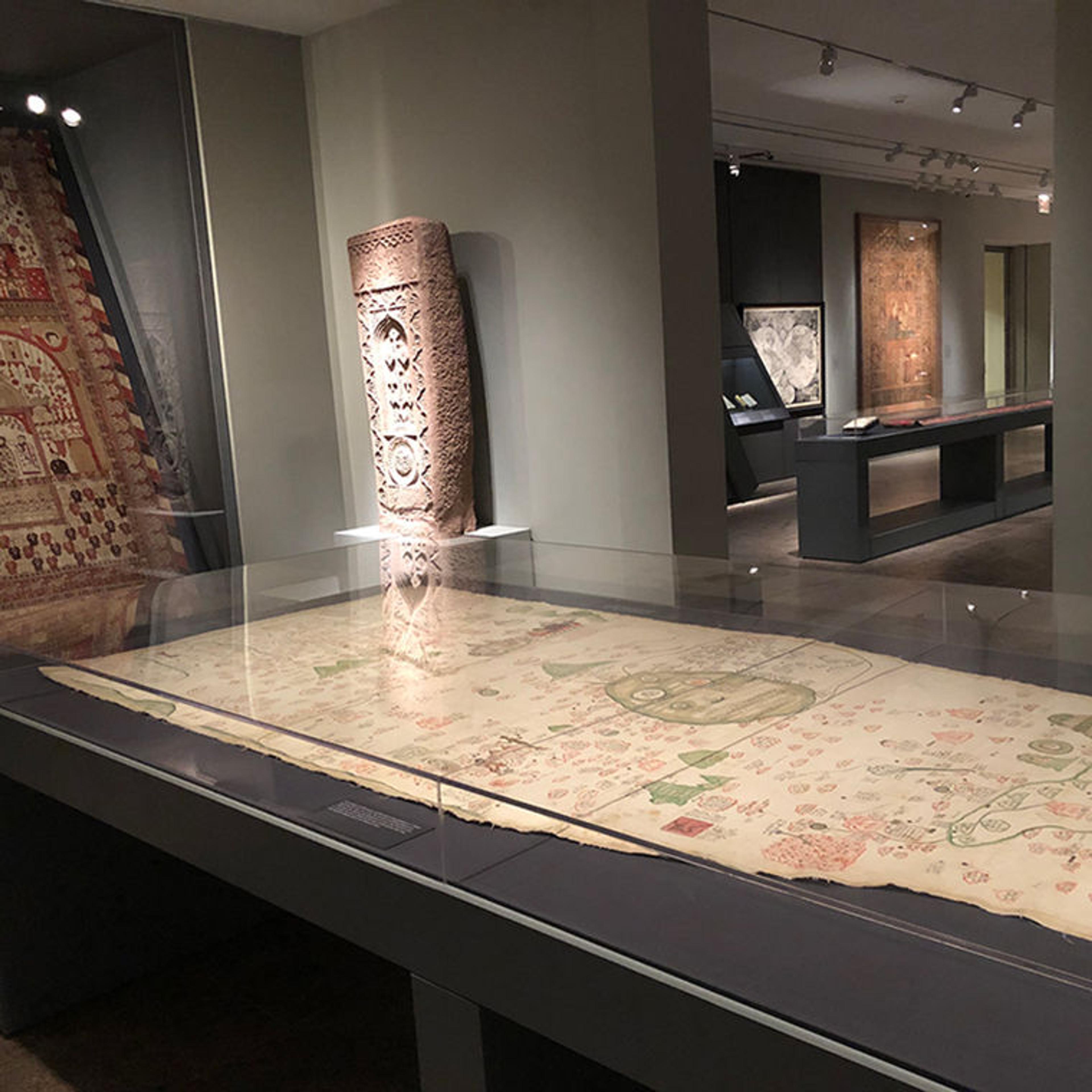 View of the map lying in a display case in the gallery