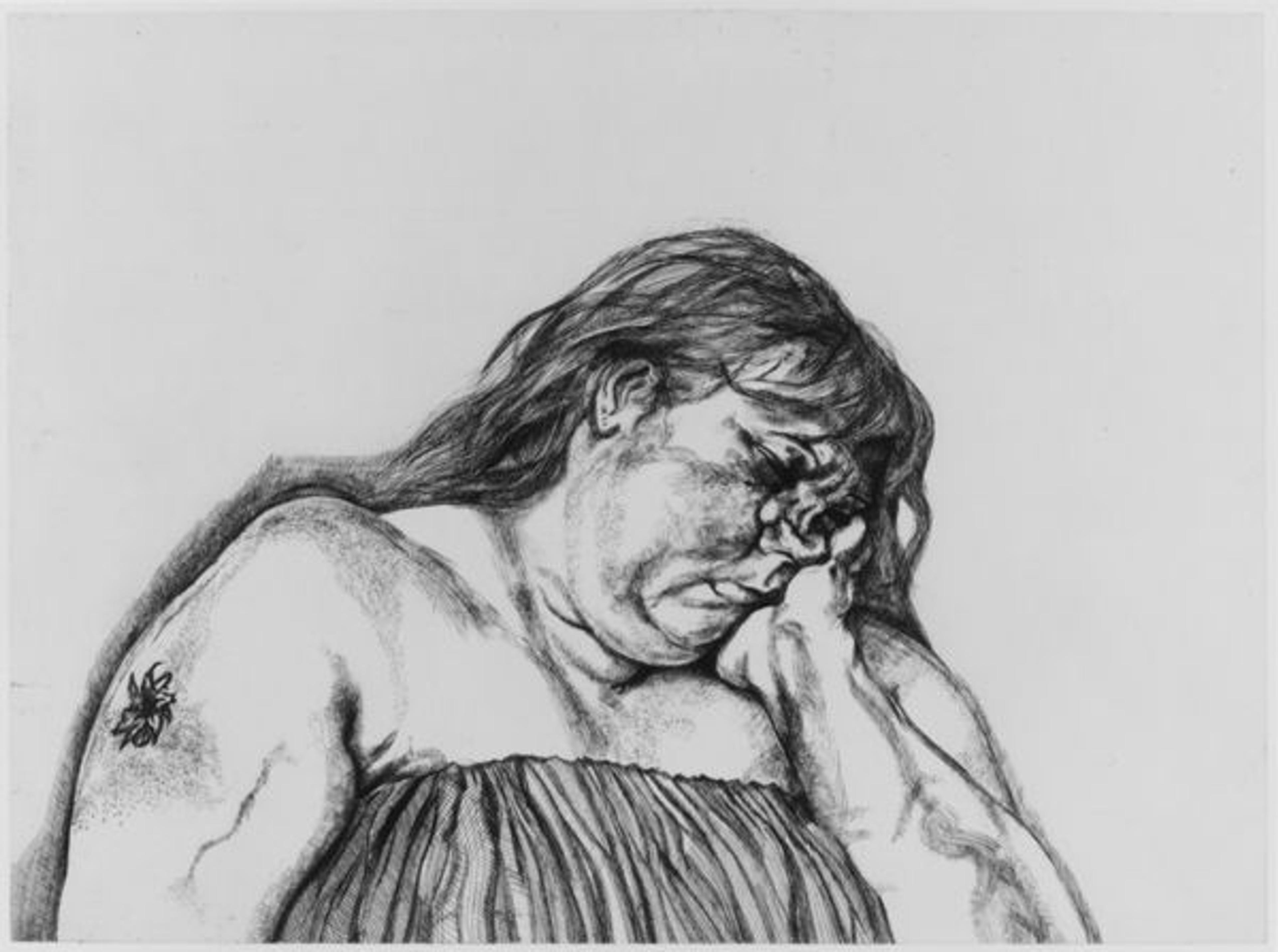 Lucian Freud, (British [born Germany], 1922–2011). Woman with an Arm Tattoo, 1996. Etching; plate: 23 1/3 x 32 1/4 in. (59.3 x 81.9 cm), sheet: 27 3/4 x 36 3/8 in (70.5 x 92.4 cm),. The Metropolitan Museum of Art, New York, Reba and Dave Williams Gift, 1997 (1997.94)