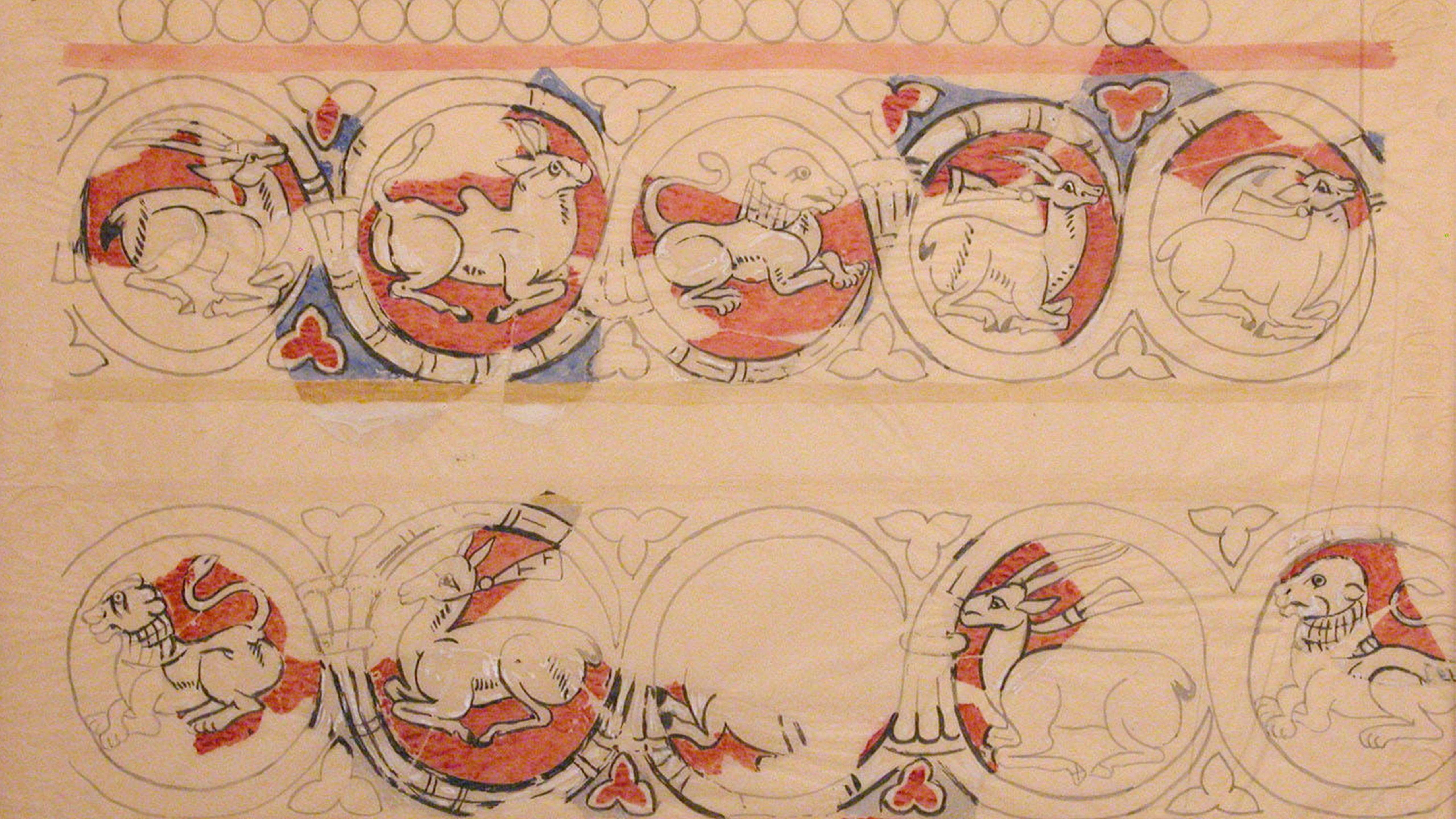 Reconstruction of a wall painting based on fragments found at the Main Palace of Samarra. Ernst Herzfeld Papers, The Metropolitan Museum of Art, eeh517