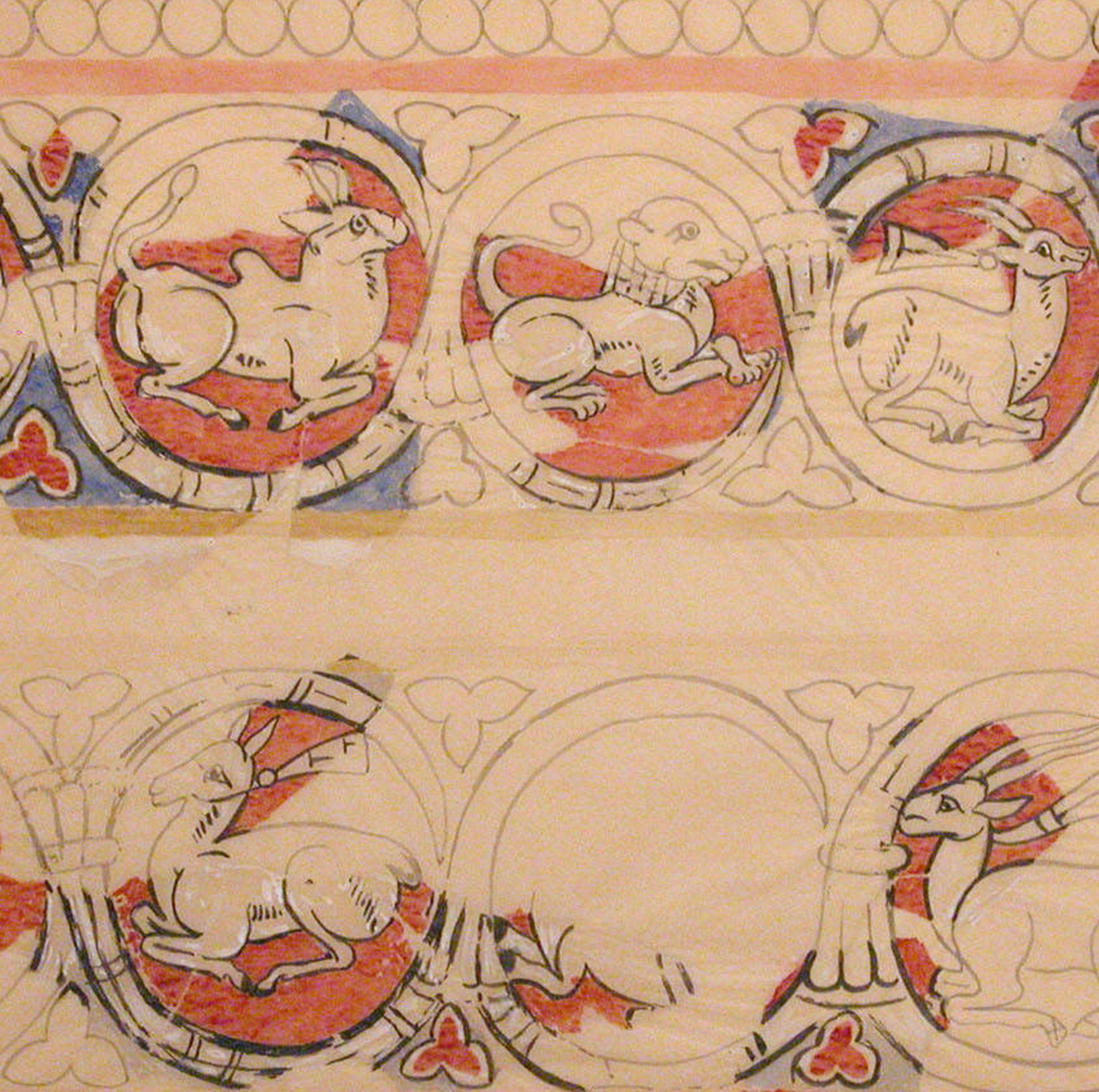 Reconstruction of a wall painting based on fragments found at the Main Palace of Samarra. Ernst Herzfeld Papers, The Metropolitan Museum of Art, eeh517