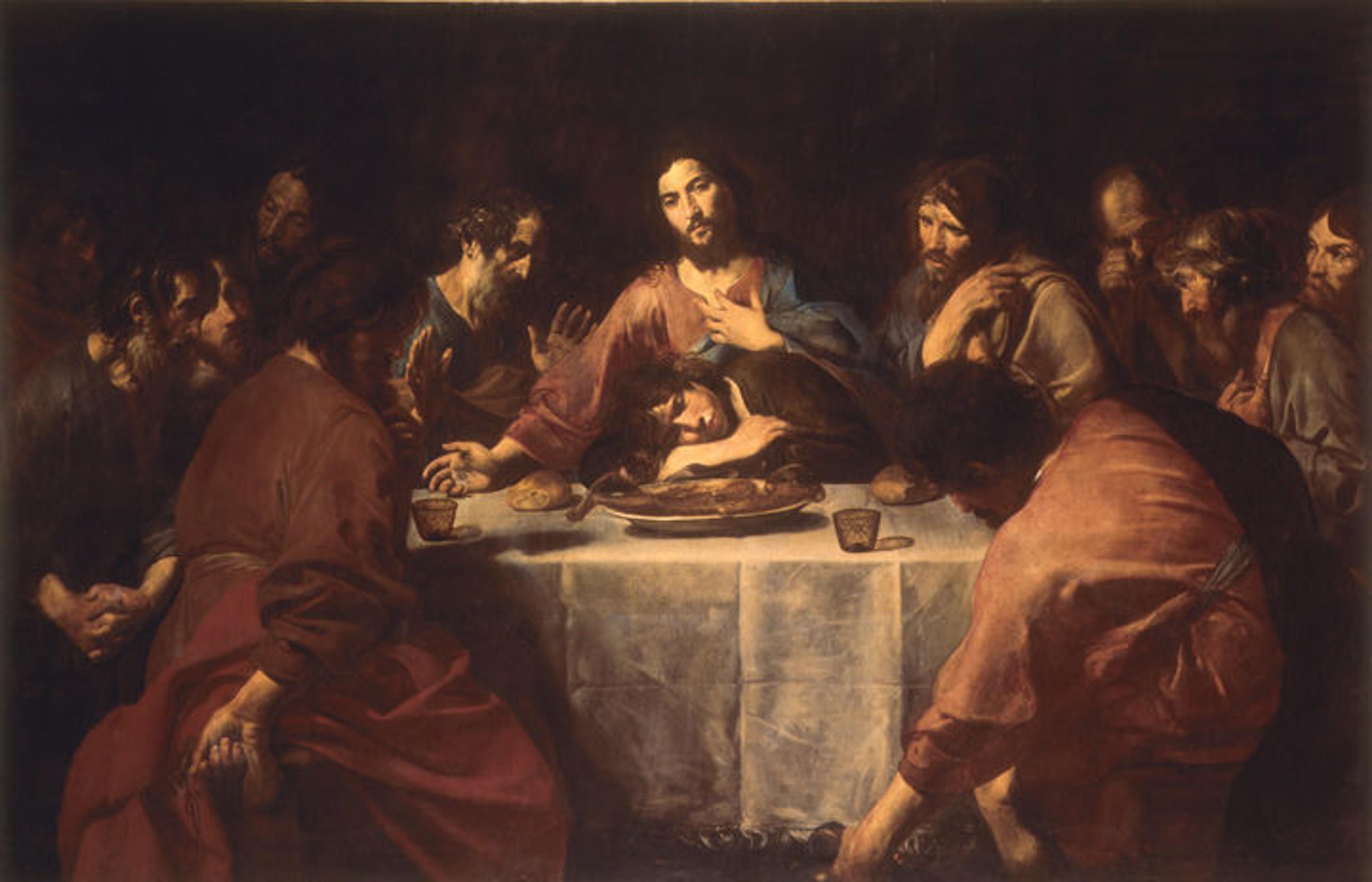 Early 17th-century painting of the Last Supper showing Jesus at a table surrounded by his disciples