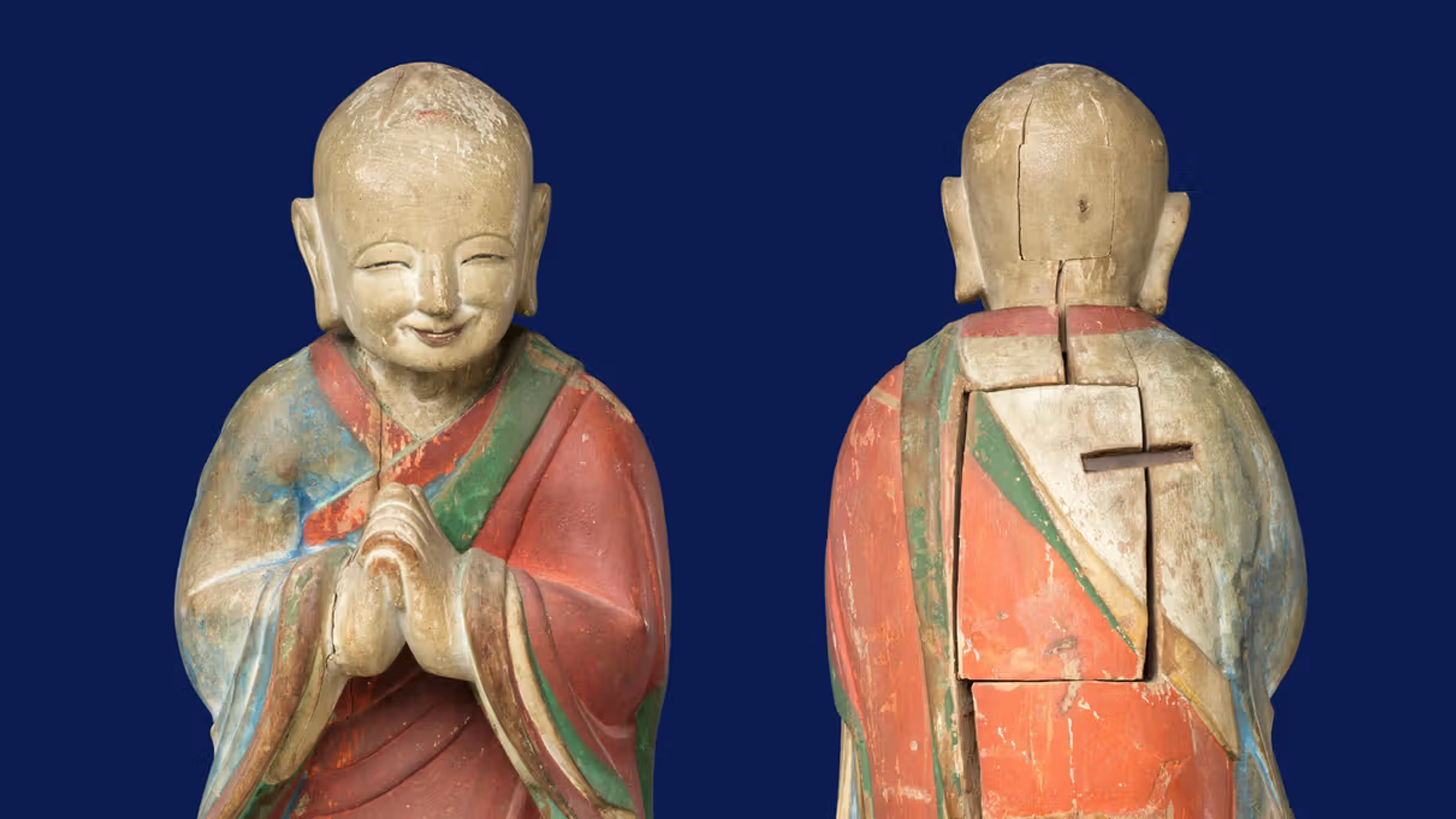 Korea, Kashyapa (detail), dated 1700. Wood with polychrome paint, H. 22 in. (55.9 cm); W. 9 in. (22.9 cm). The Metropolitan Museum of Art, New York, Gift of Abby Aldrich Rockefeller, 1942 (42.25.8)