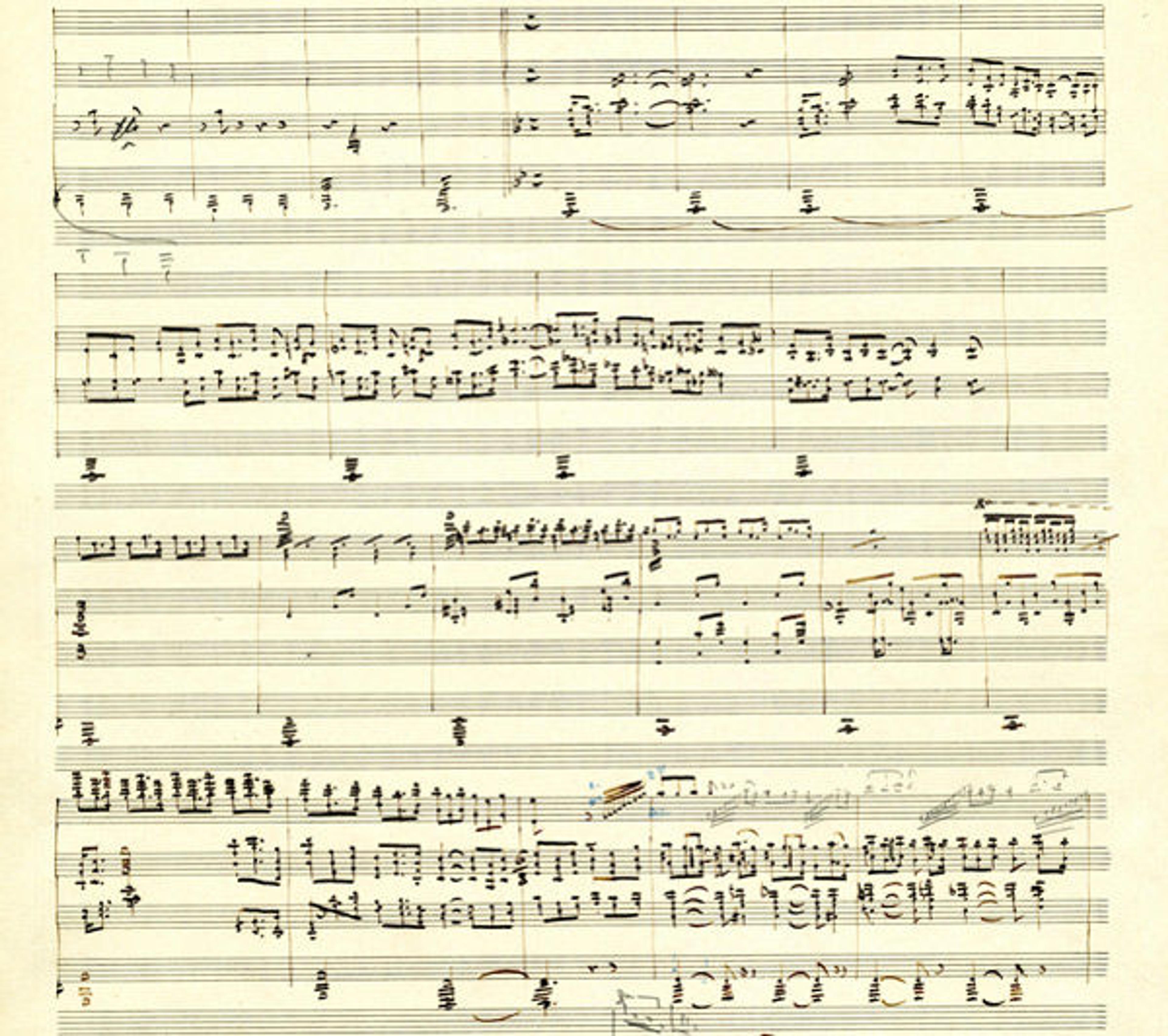 Short score manuscript draft of Claude Debussy's La Mer. Courtesy of Sibley Music Library, Eastman School of Music
