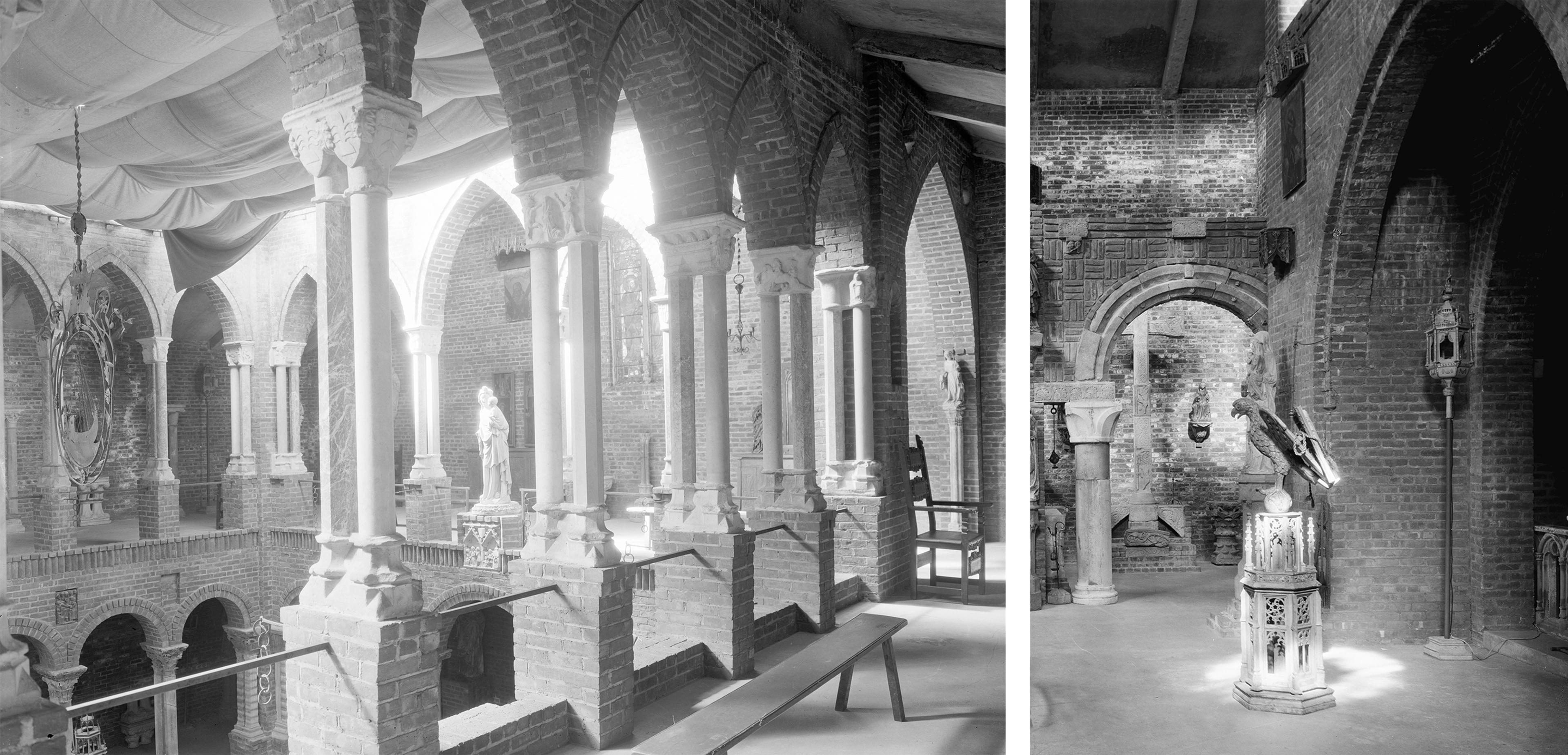 Archival photos of sunlit, airy stone courtyards.