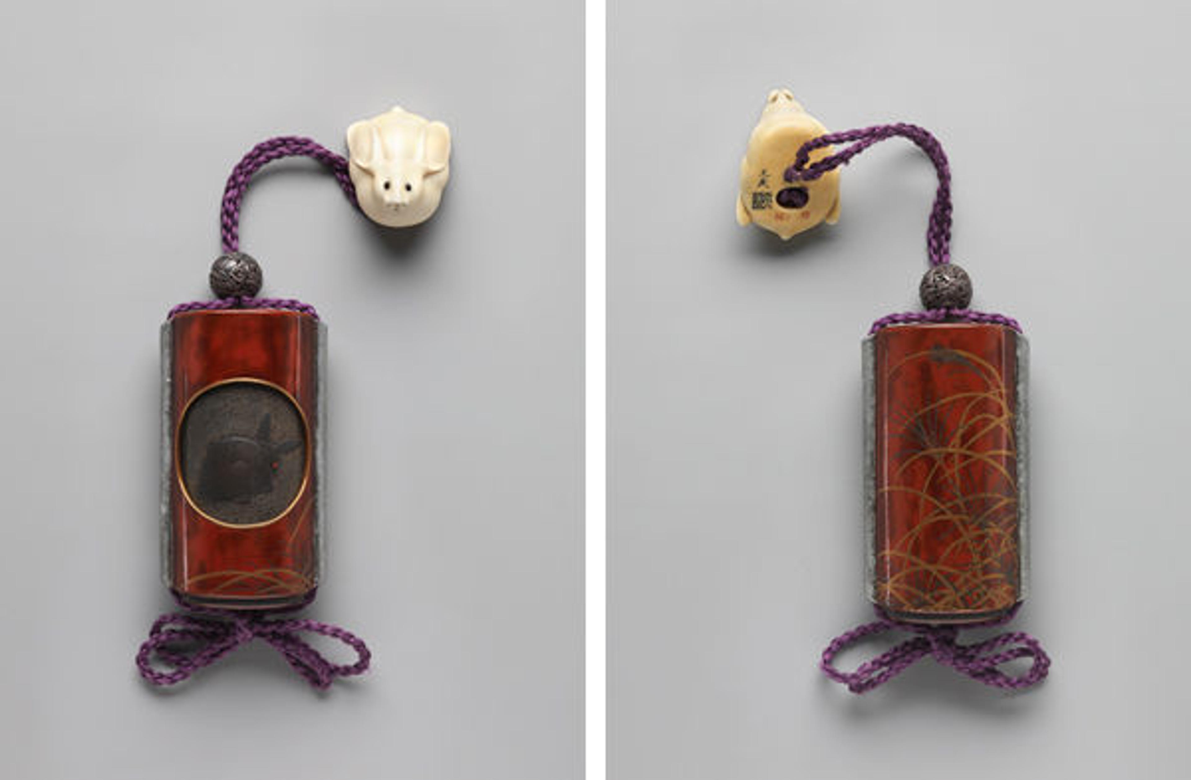 Case Inrō with Design of Rabbit in the Moon and Eulalia Grass, mid-19th century (front and back views) | 38.25.128
