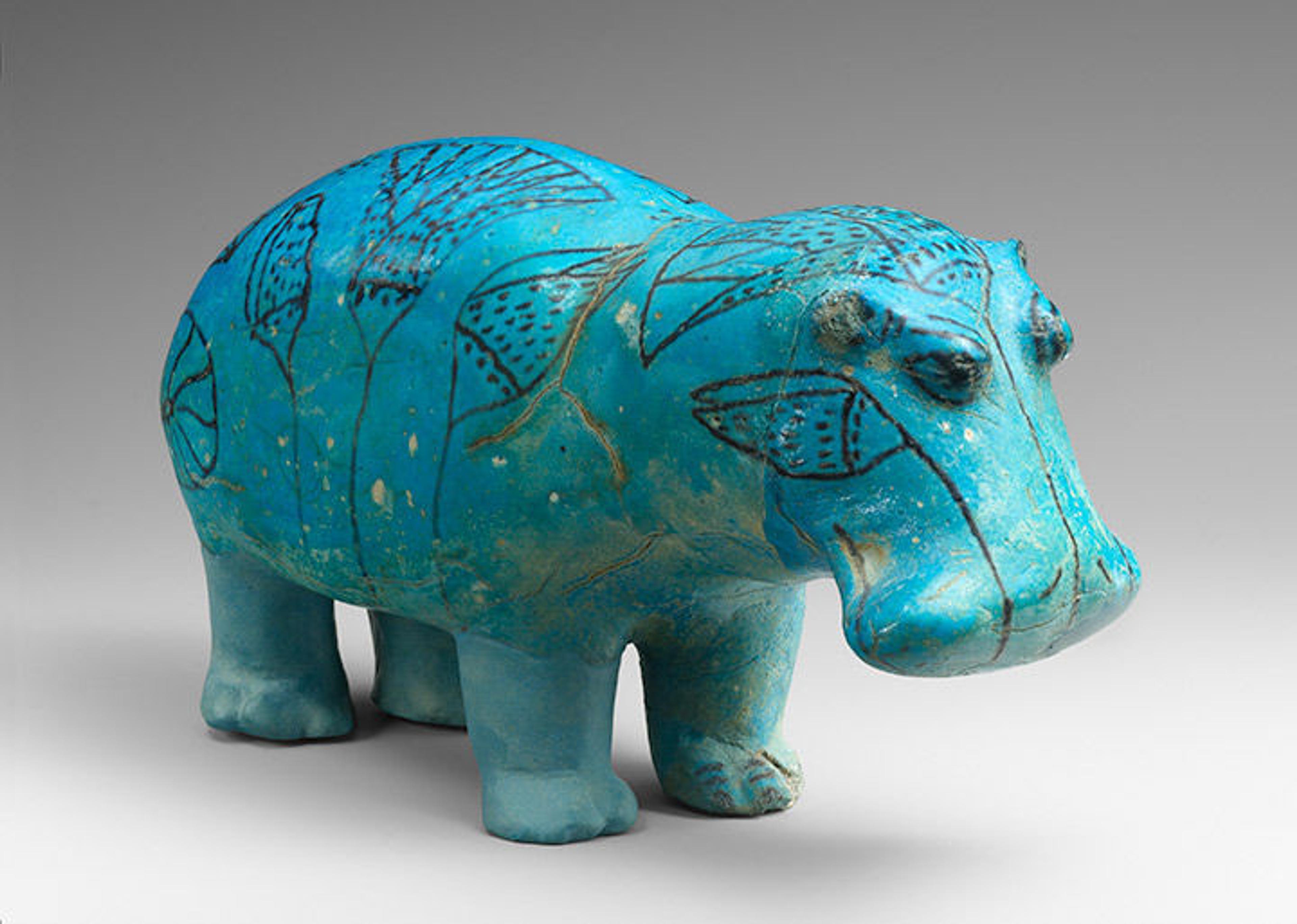 Blue ceramic hippo