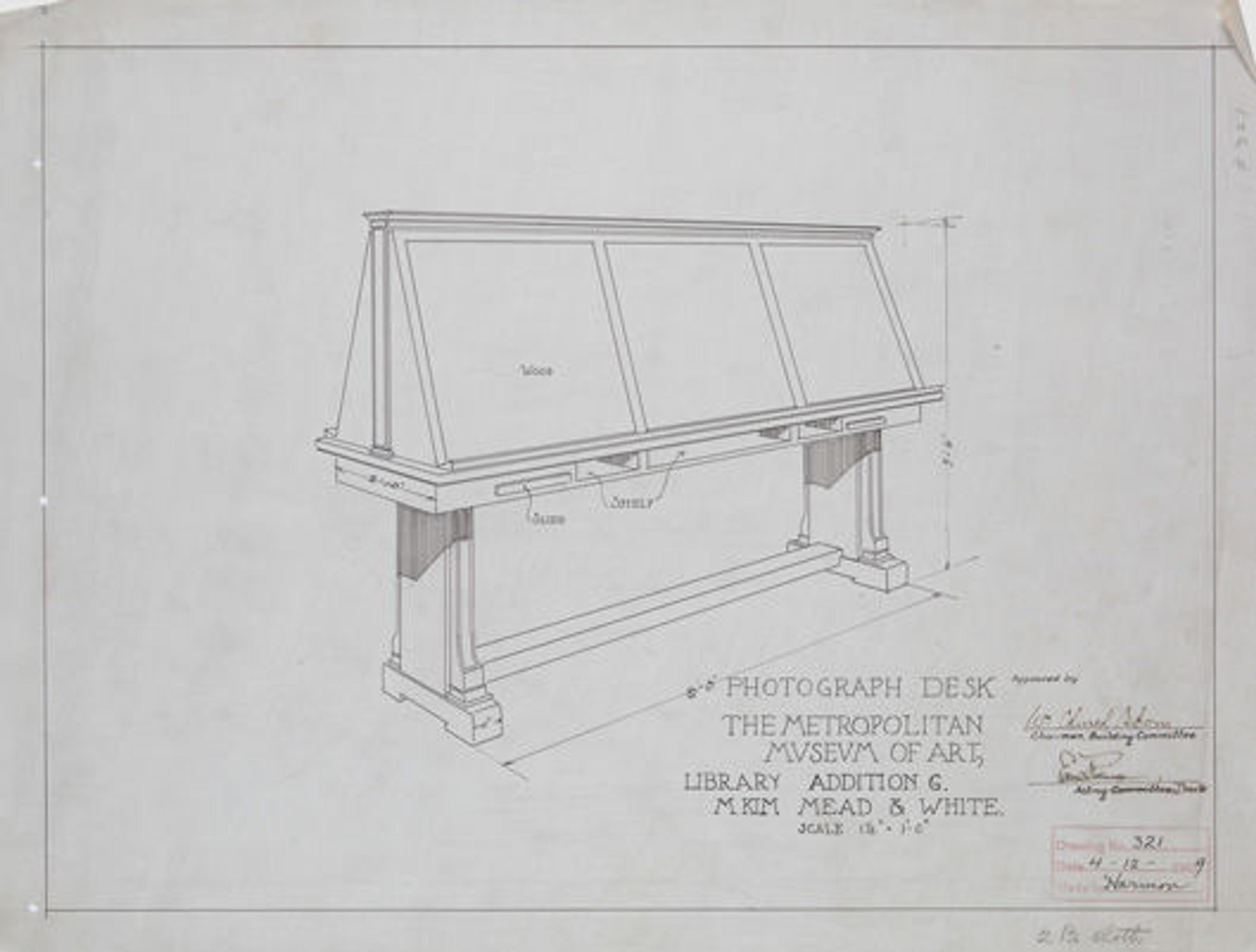 Design drawing for a photograph desk from 1910